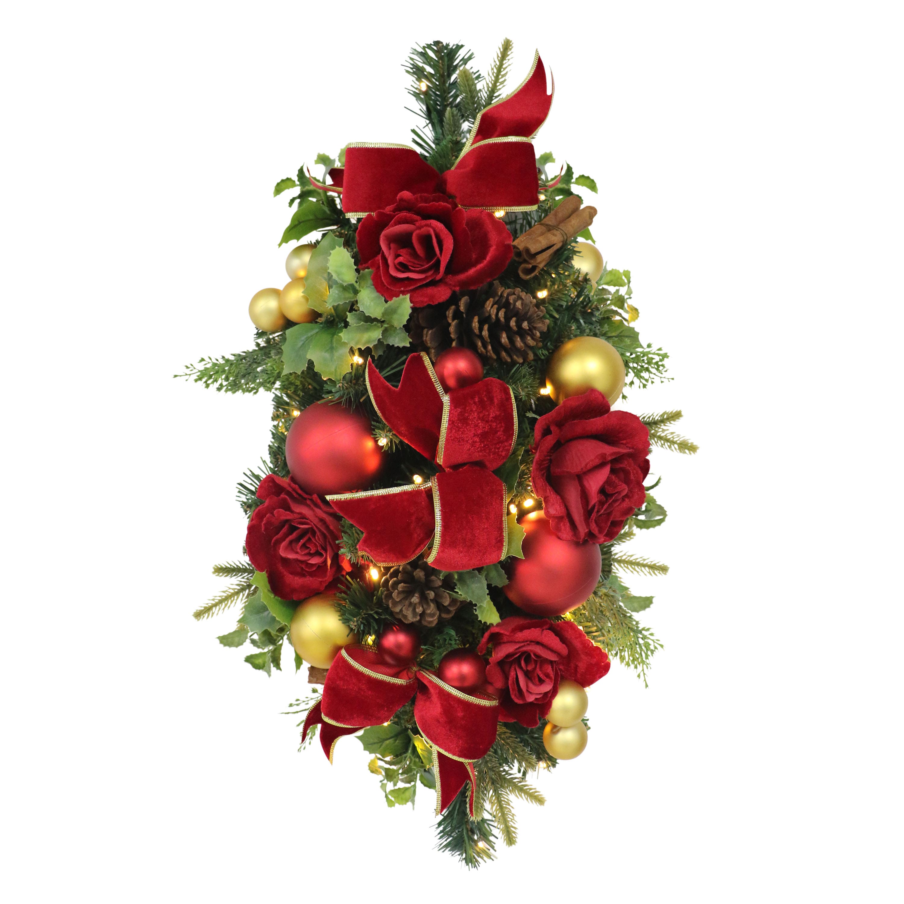 28" Pre-Lit Red & Gold Adorned Artificial Banister Swag