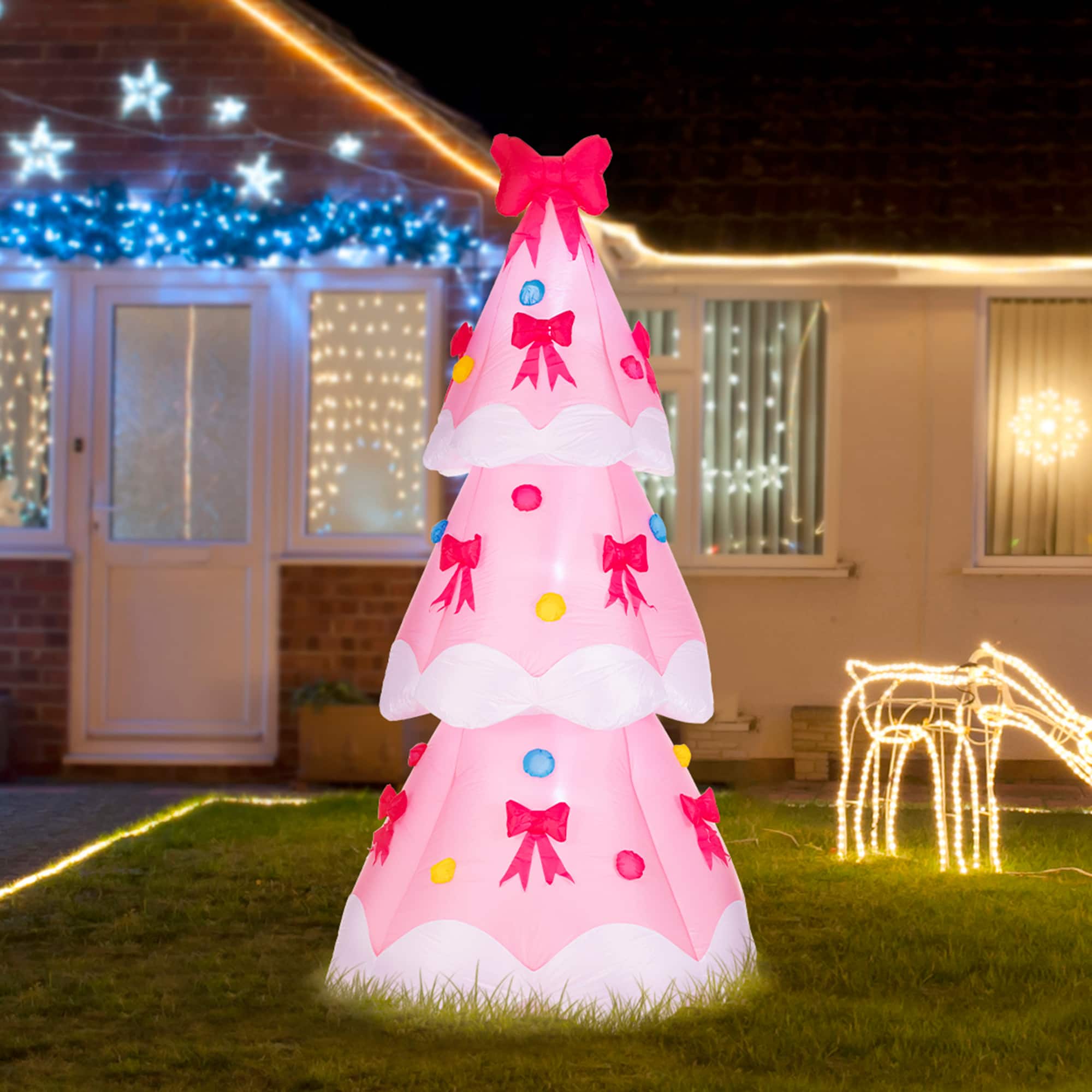 Glitzhome® 7FT Lighted Inflatable Bows Christmas Tree Decor