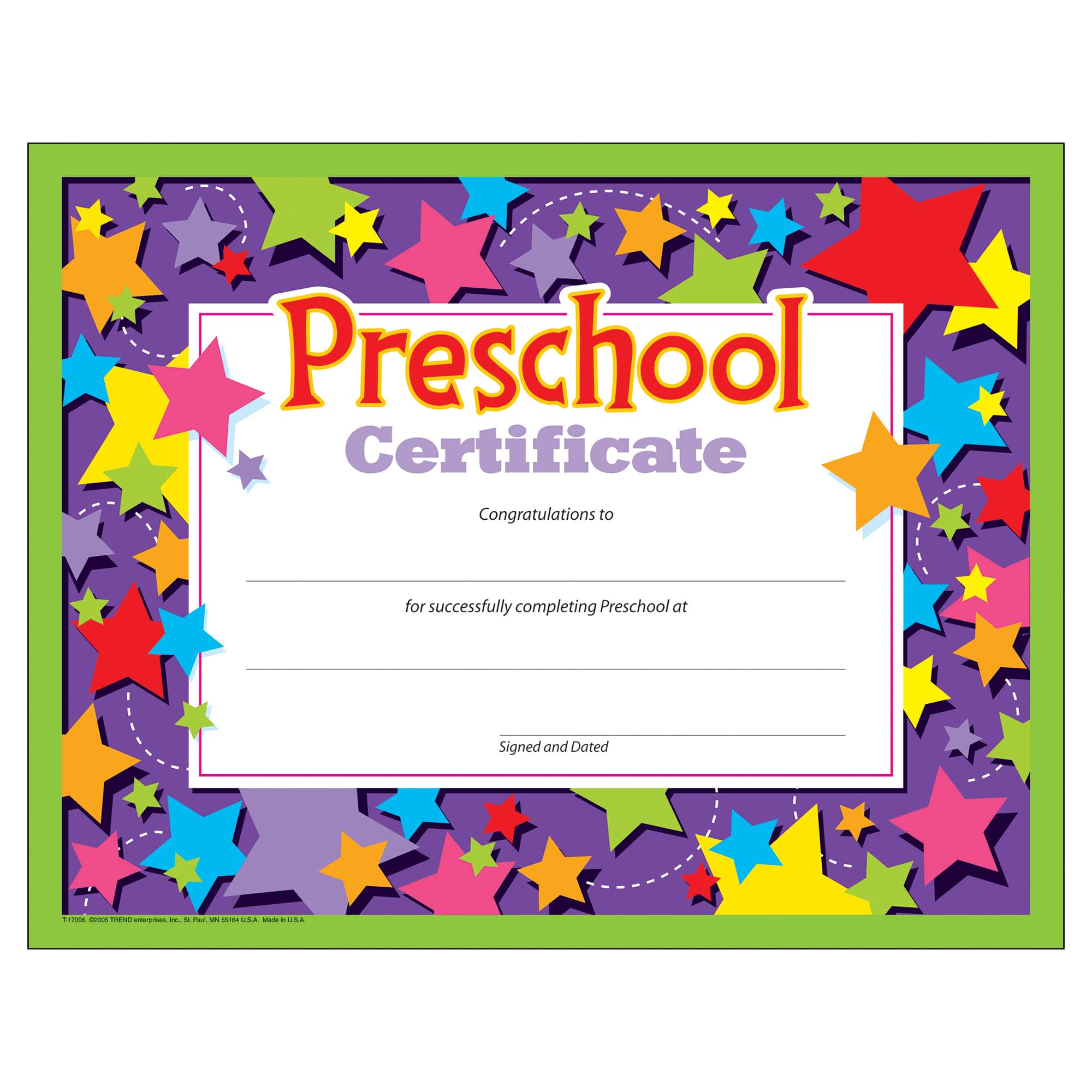 Trend Enterprises® 8.5" x 11" Preschool Certificate, 6 Pack Bundle