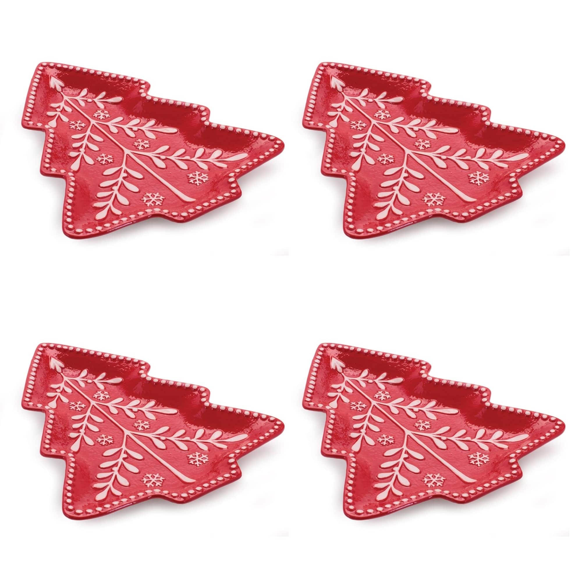 Melrose 10" x 8.5" Red Ceramic Tree Plates, 4ct.