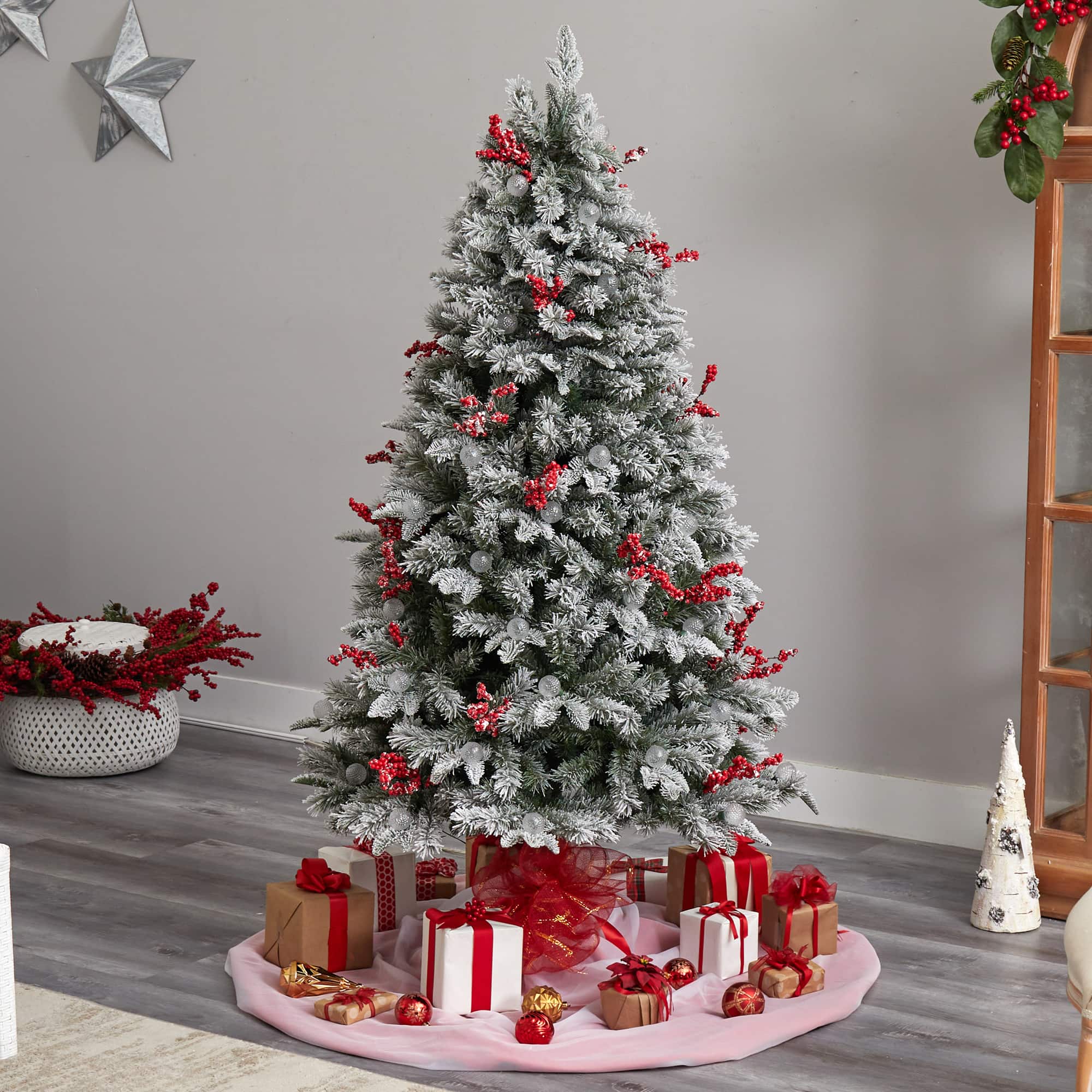 6ft. Pre-Lit Snow Tipped Norwegian Fir Artificial Christmas Tree, White LED Lights