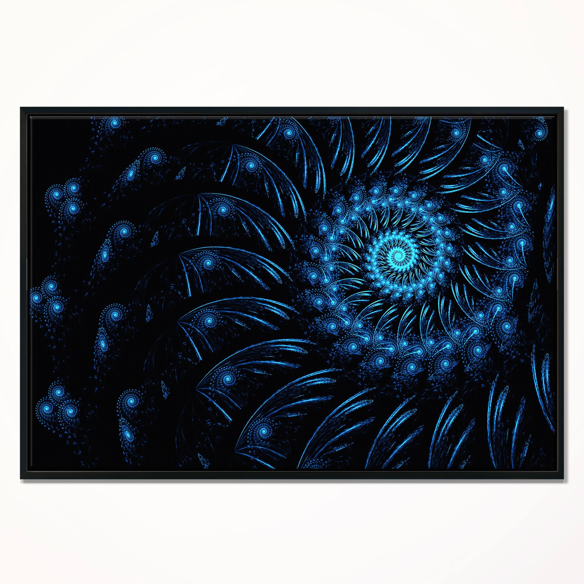 Designart - Endless Spiral Snail Blue - Abstract Canvas art print in Black Frame