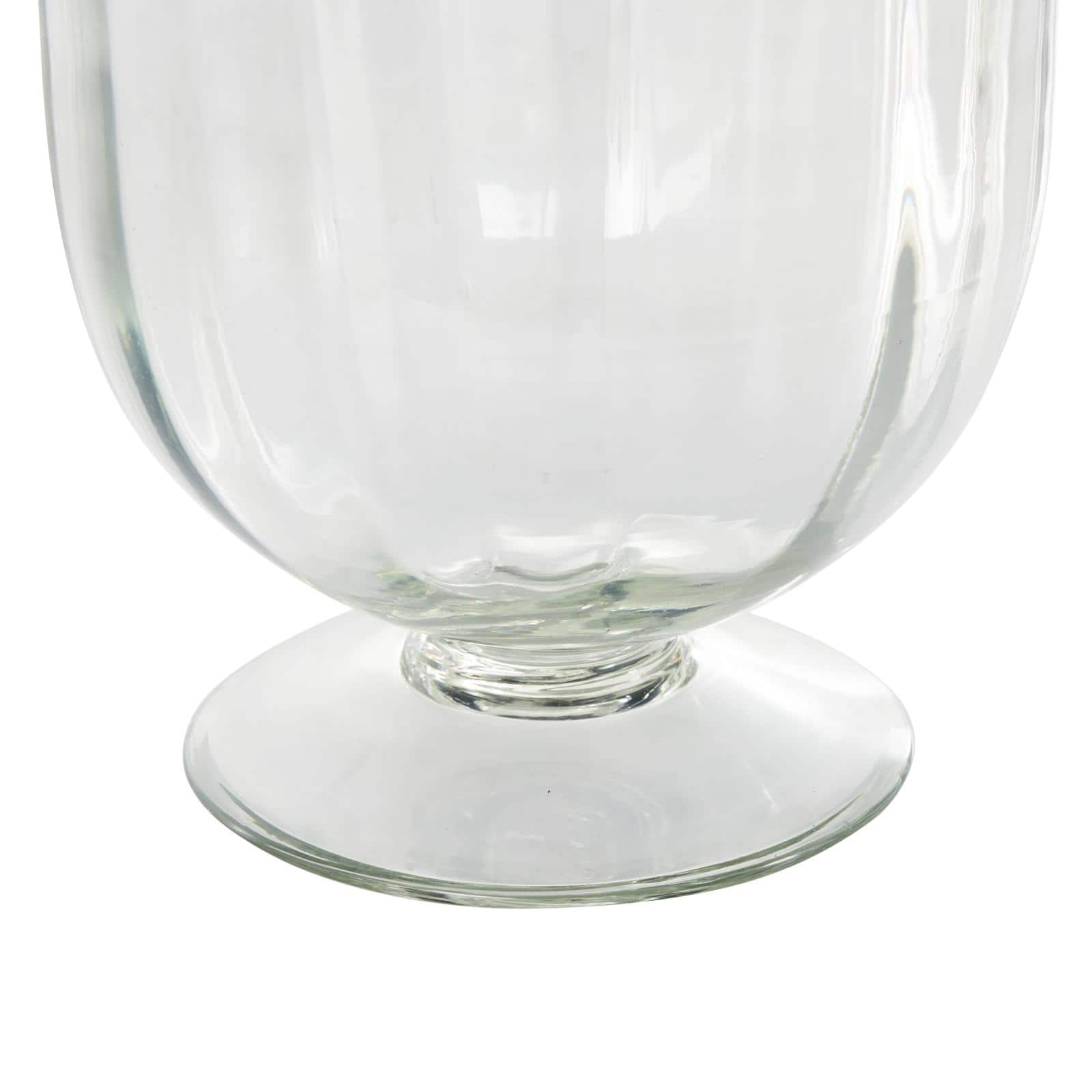 Clear Glass Ribbed Fluted Decorative Candle Holder with Elevated Base