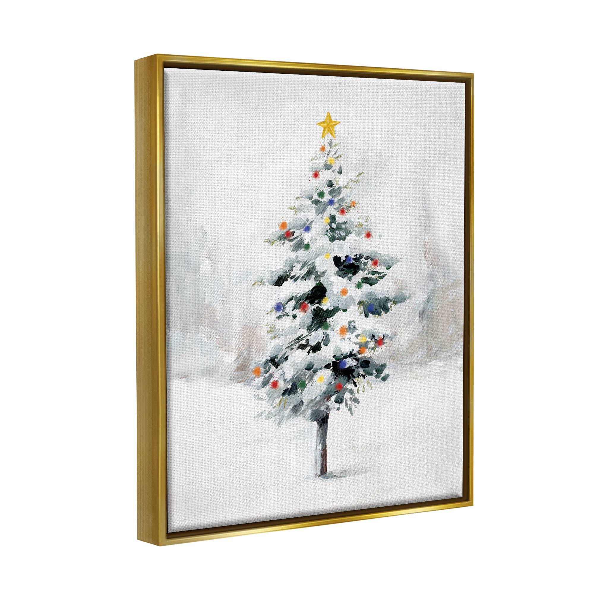 Stupell Industries Snowy Christmas Tree Landscape Framed Floater Canvas Wall Art