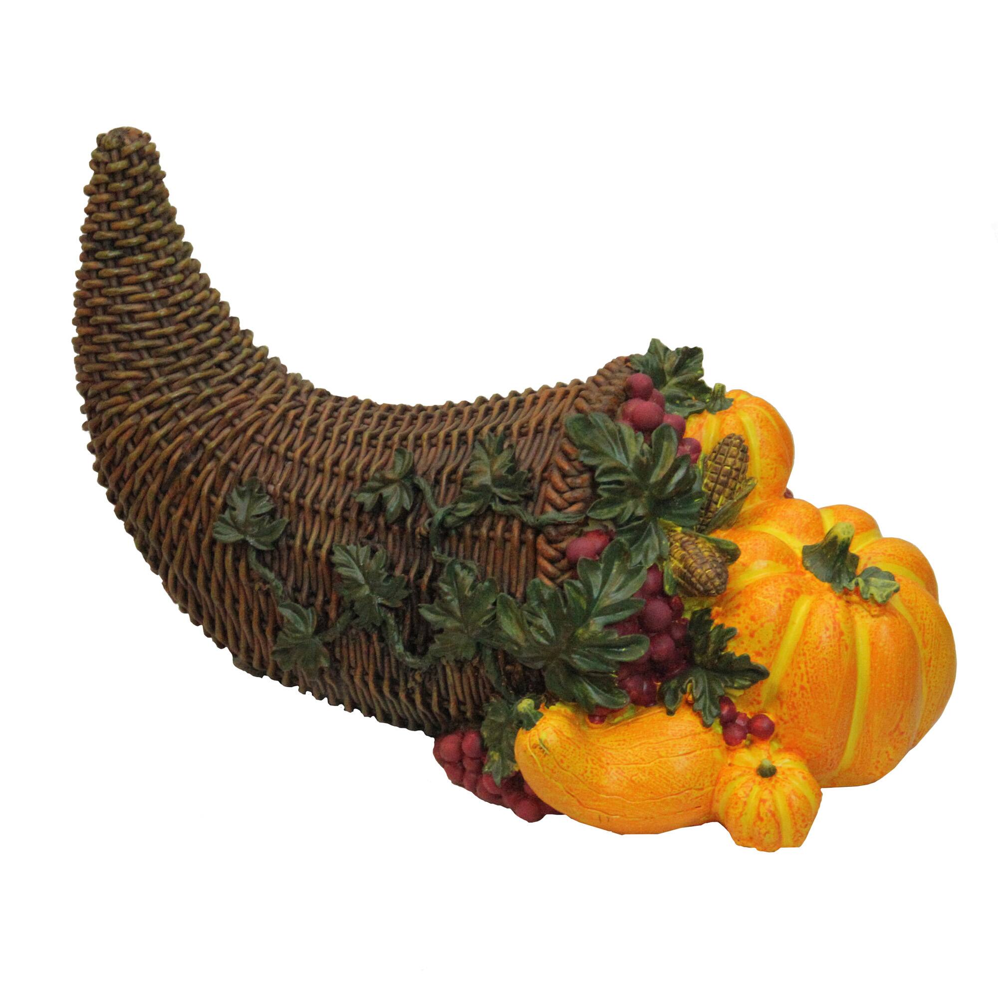 13" Brown & Orange Basket with Pumpkins Tabletop Décor