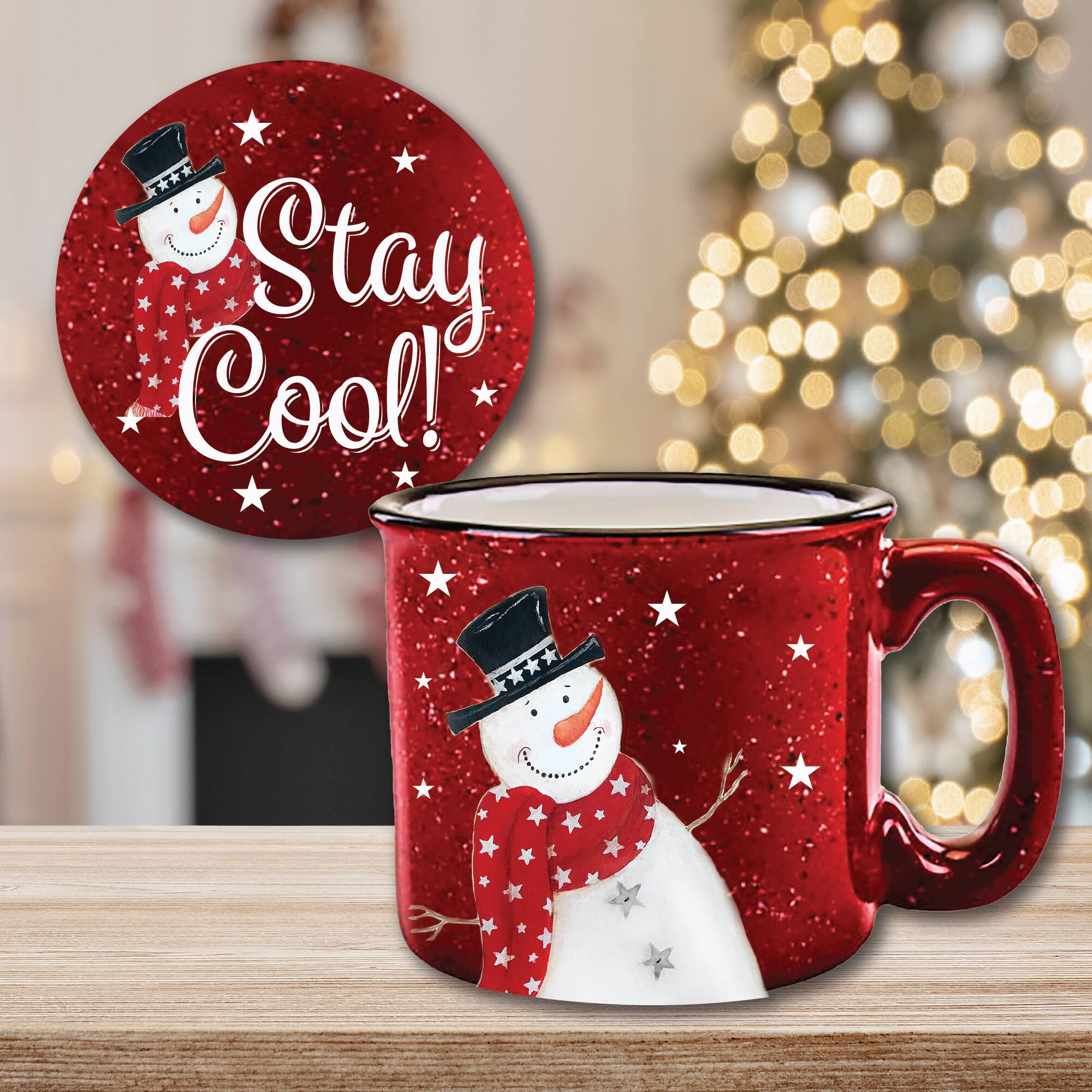 Courtside Market® Snowman 15oz. Artisan Ceramic Mug & Coaster Set