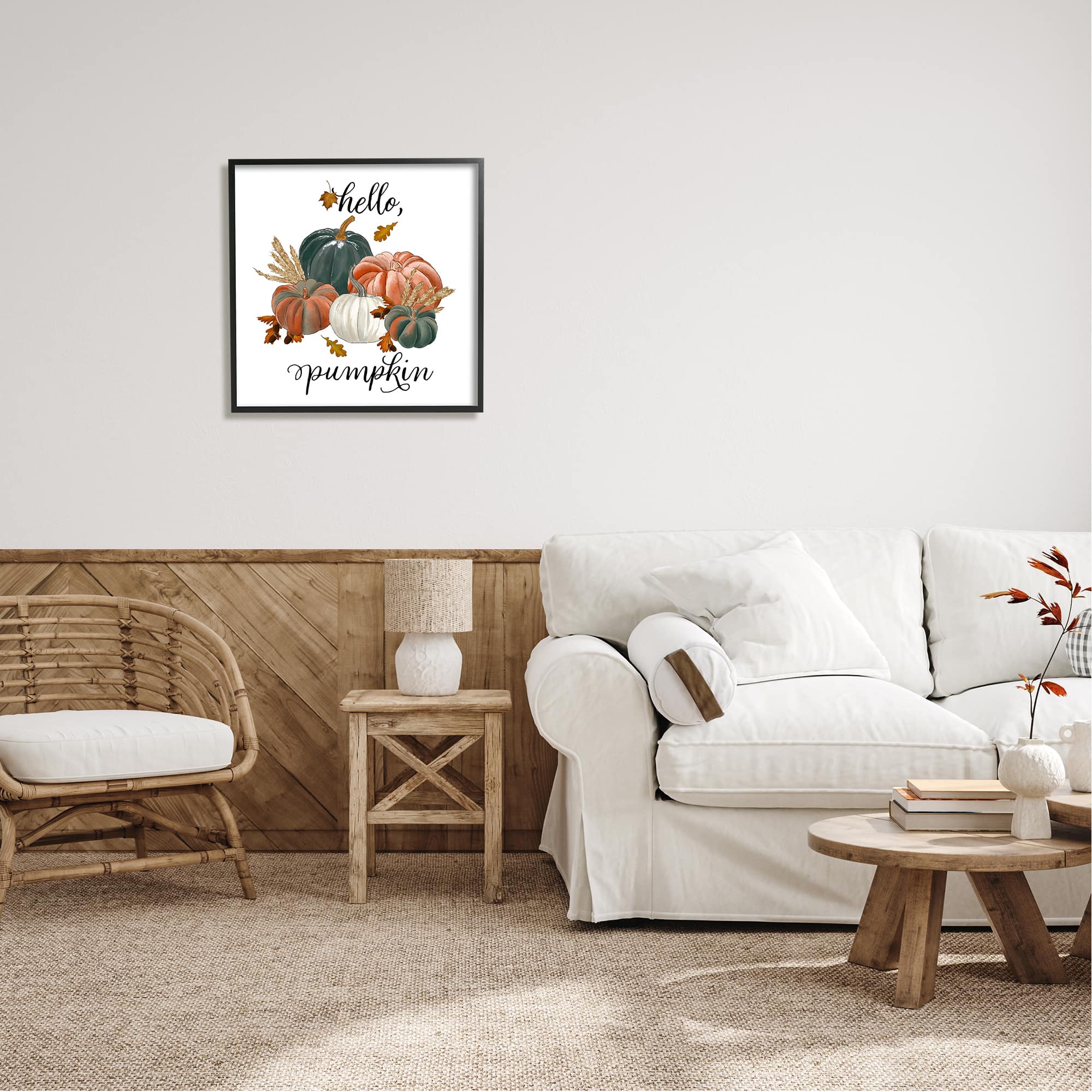 Stupell Industries Hello Pumpkin Fall Harvest Framed Giclee Art