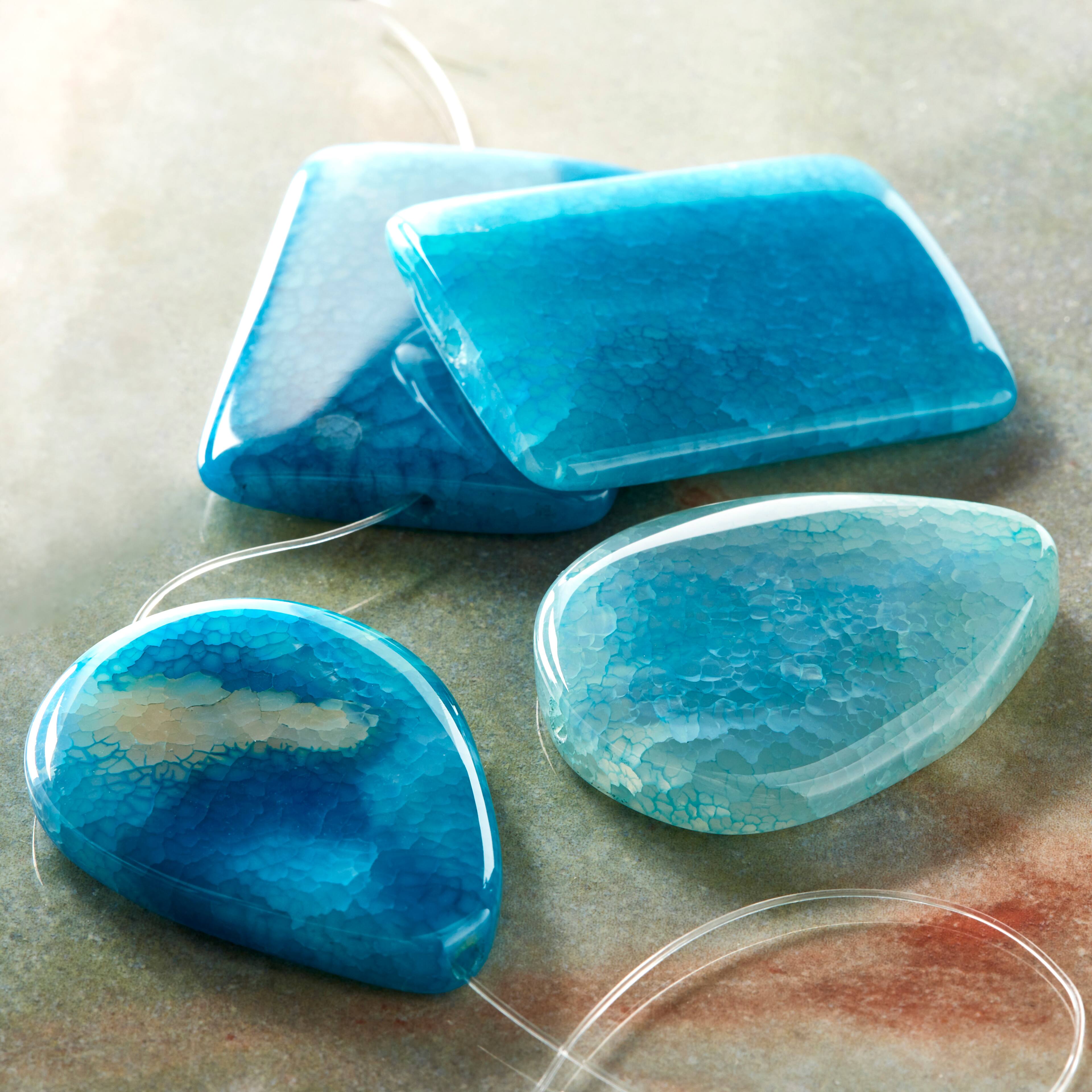 12 Pack:  Aqua Dyed Fire Agate Beads, 45mm by Bead Landing™