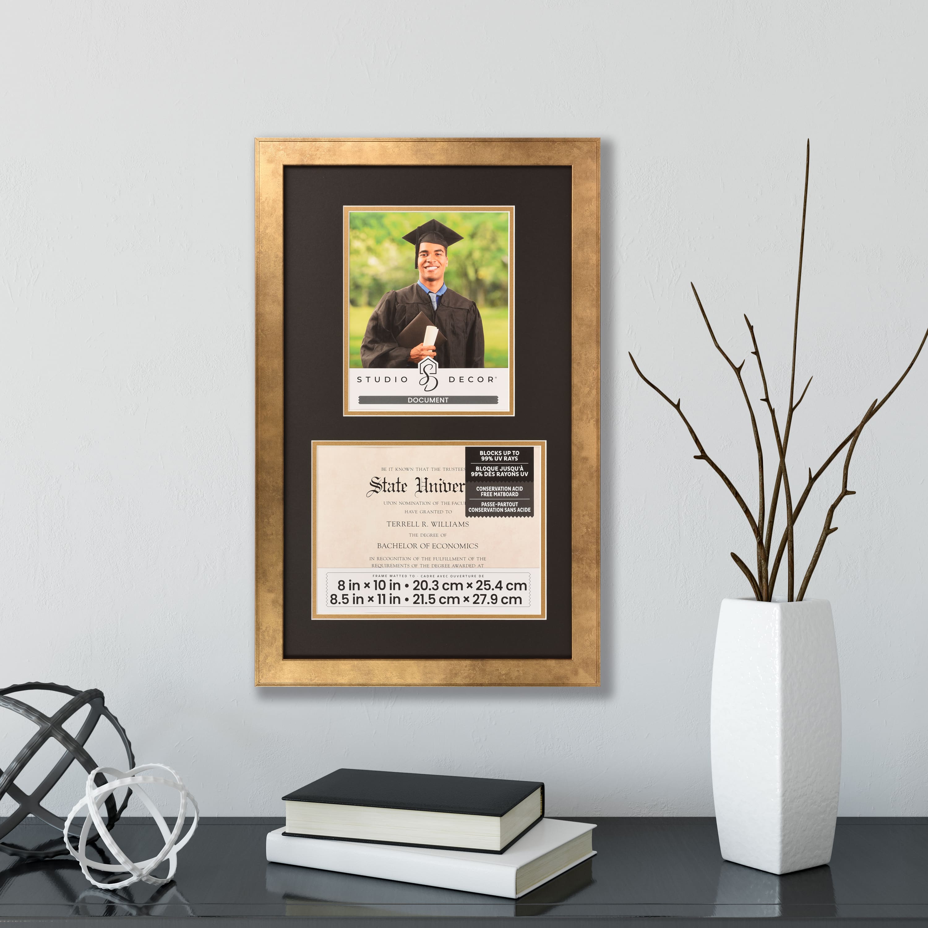 2 Opening 8.5" x 11" Gold Document Frame with Double Mat by Studio Décor®