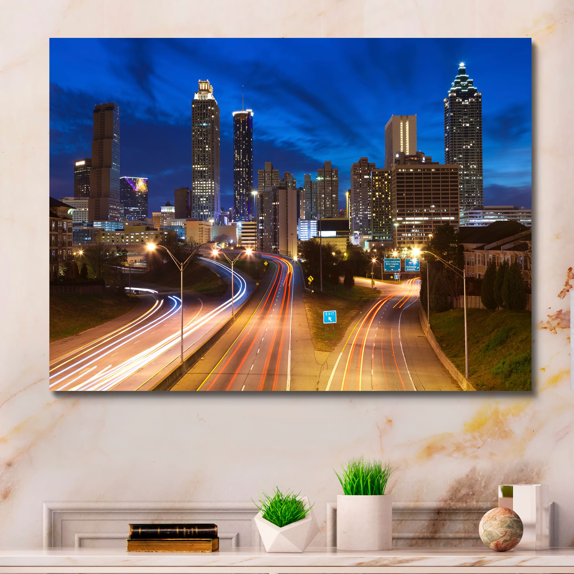 Designart - Atlanta Skyline Twilight Blue Hour - Cityscape Canvas Print