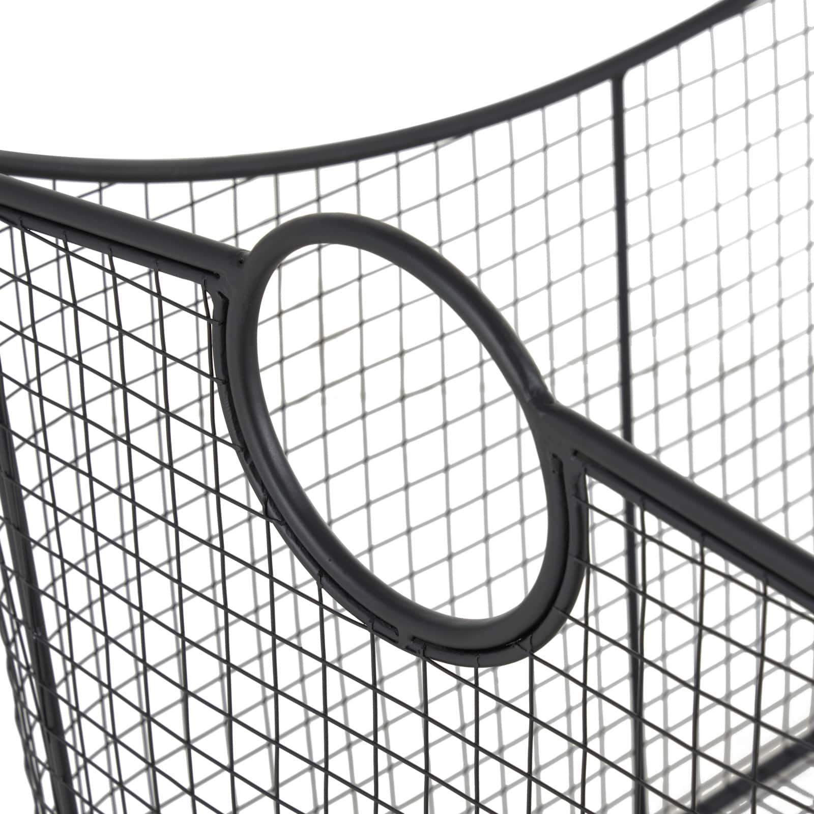 20" Black Metal Storage Basket with Curved Sides & Ring Handles