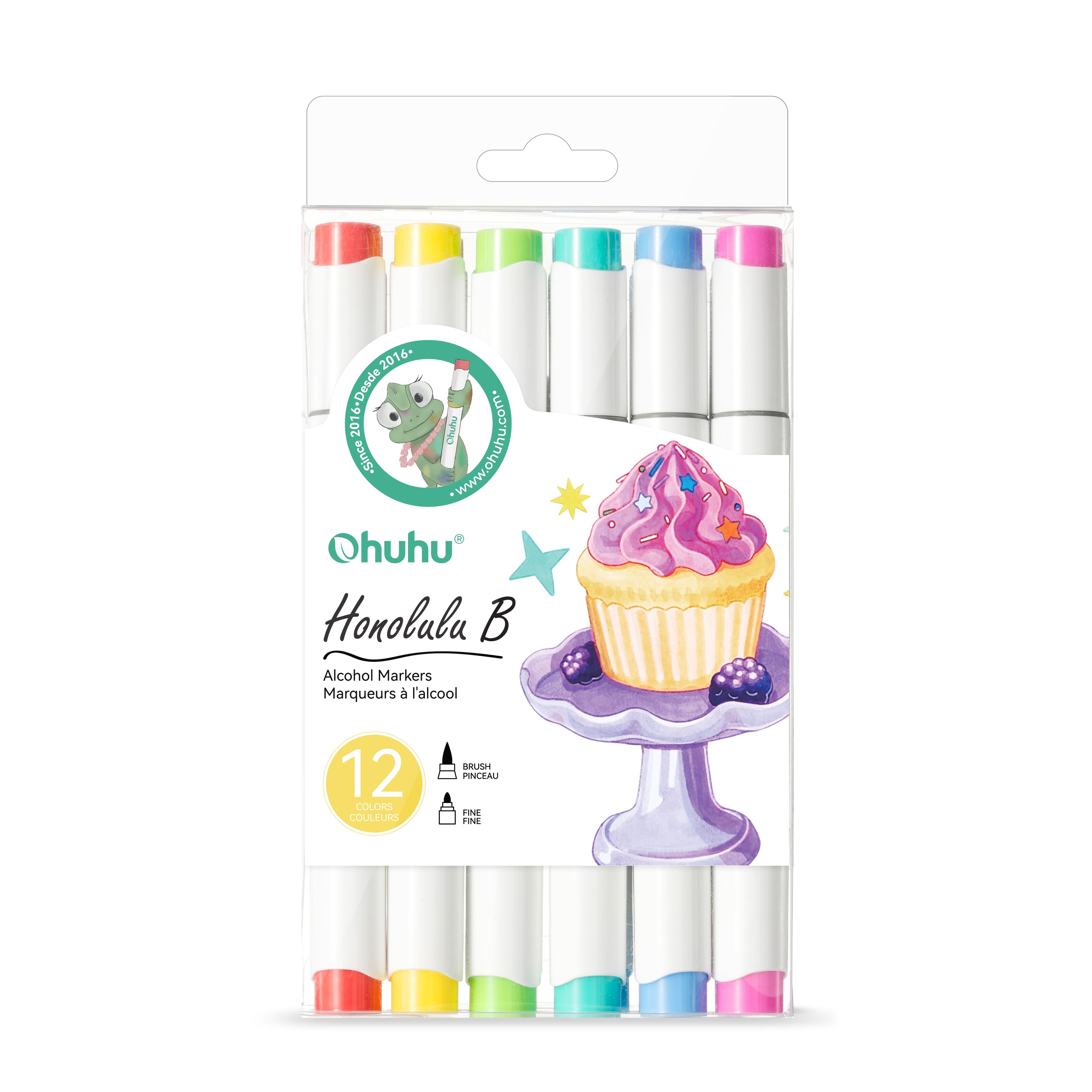 Ohuhu® Honolulu B 12 Color Brush & Fine Dual Tip Brights Alcohol Markers