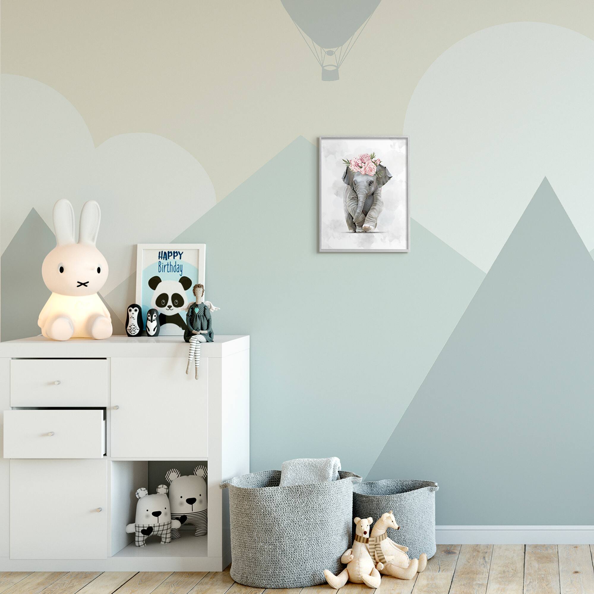 Stupell Industries Adorable Baby Elephant Eye-Catching Pink Flower Crown in Frame Wall Art