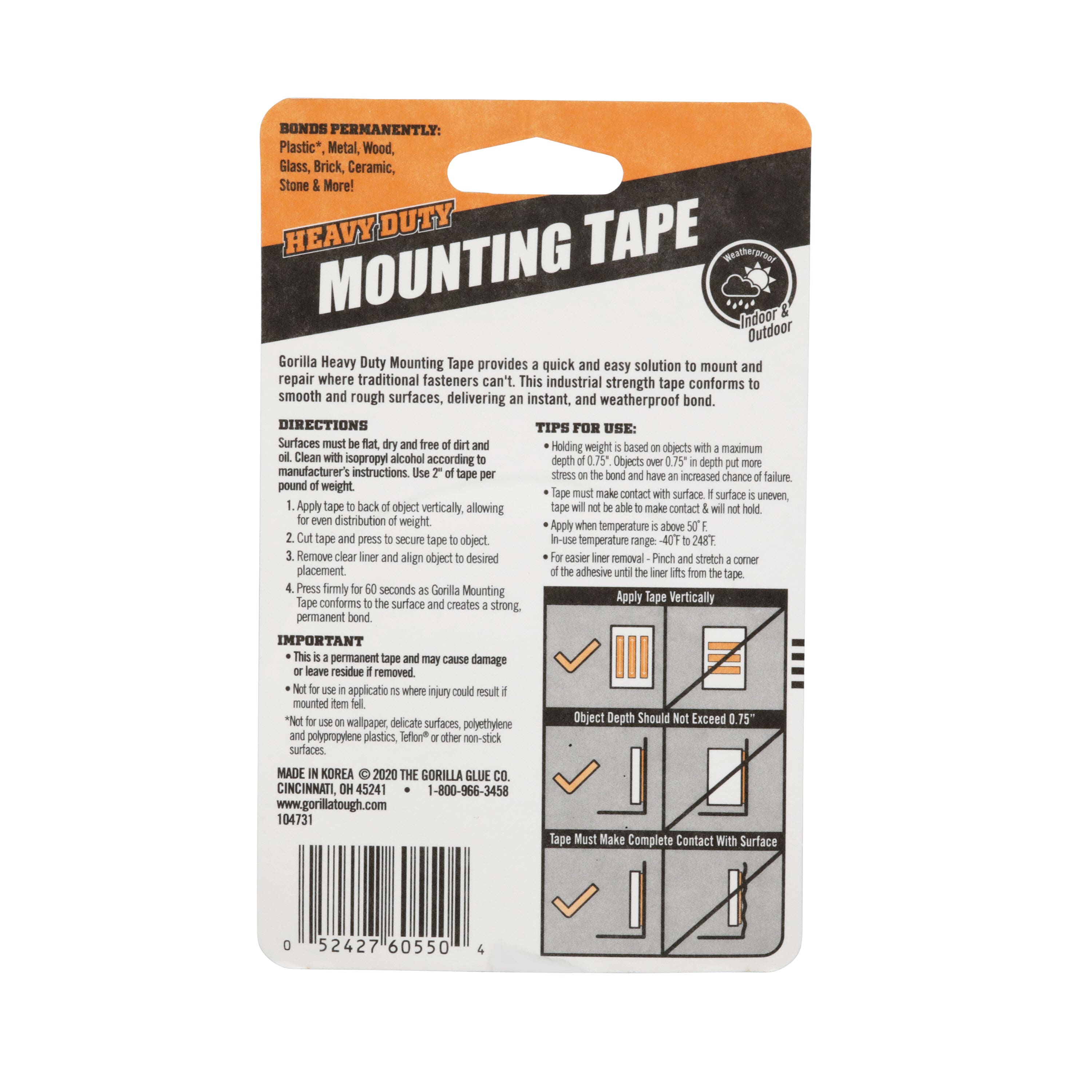 Gorilla® Black Heavy Duty Mounting Tape