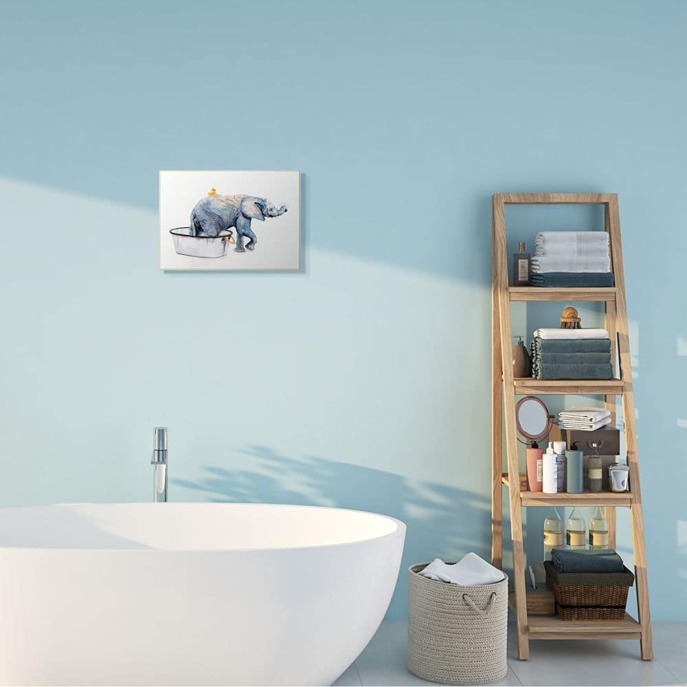 Stupell Industries Charming Rustic Elephant In Bubble Bath Painting Wall Plaque