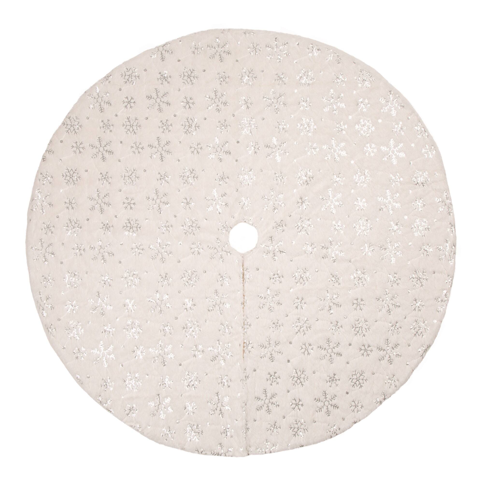 Glitzhome® White Plush with Snowflake Christmas Stocking & Tree Skirt Set