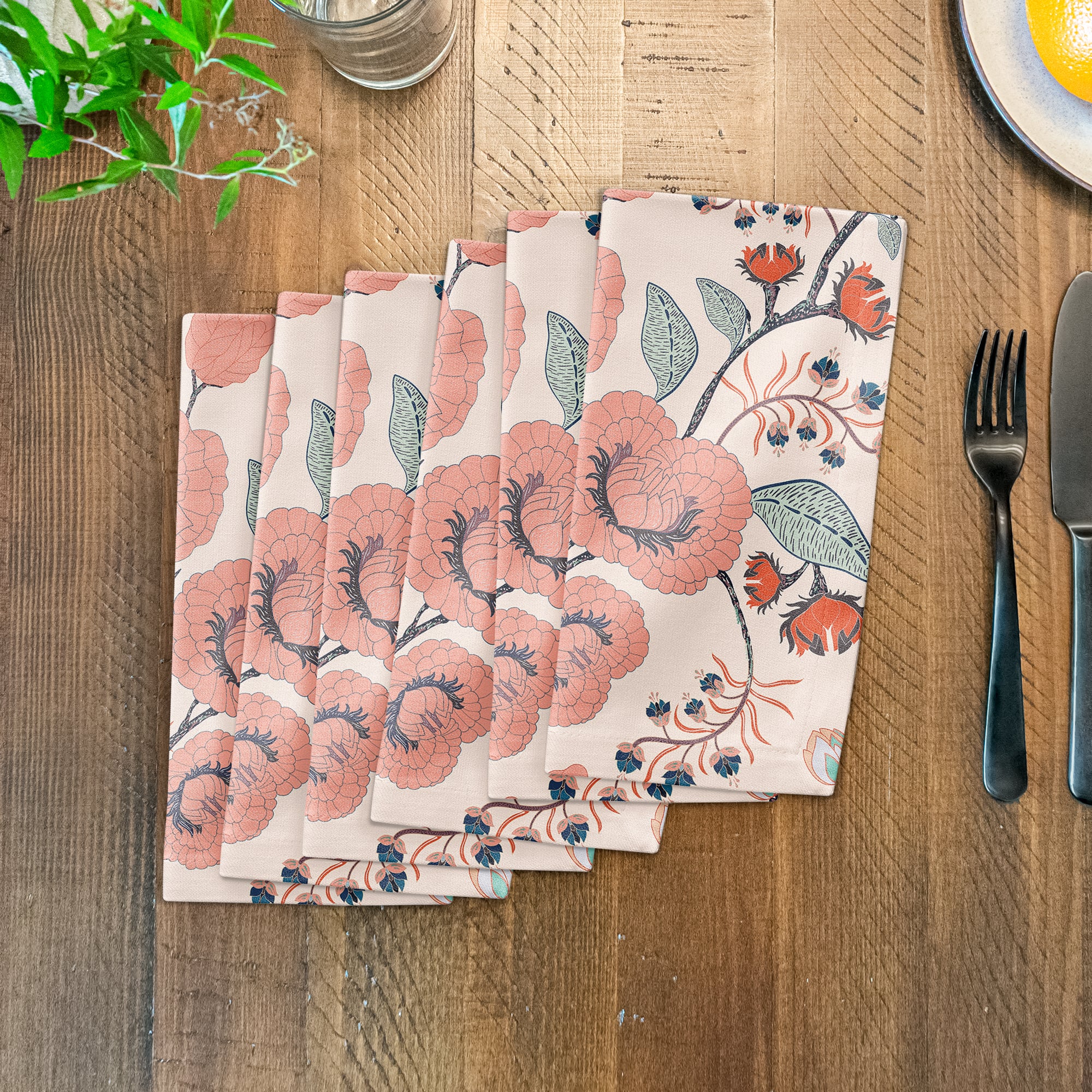 Pink Navy Floral 10" x 10" Cotton Twill Napkin
