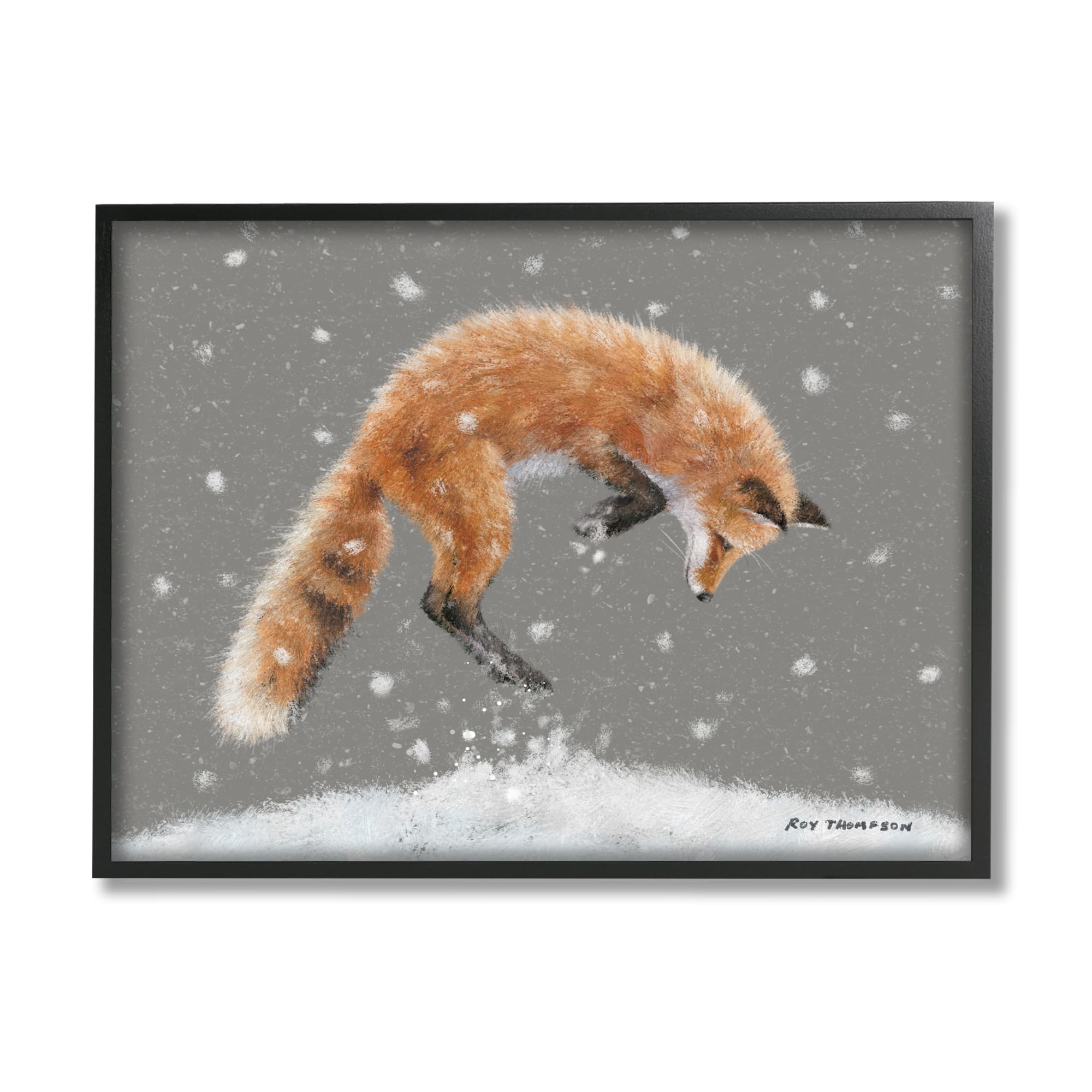 Stupell Industries Jumping Fox Winter Snowfall Framed Giclee Art