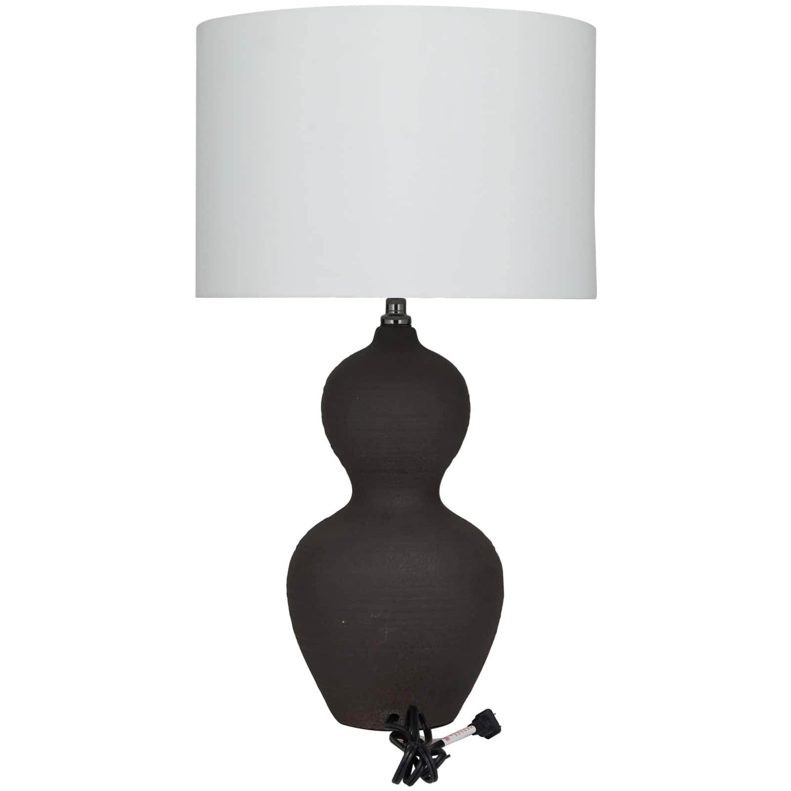 CosmoLiving by Cosmopolitan Black Ceramic Gourd Style Base Table Lamp with Drum Shade 15" x 15" x 26"