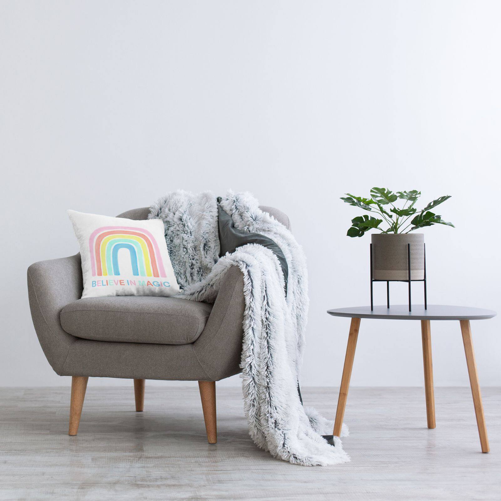 Stupell Industries Believe In Magic Phrase Children's Vibrant Pastel Rainbow Throw Pillow 18" x 18"
