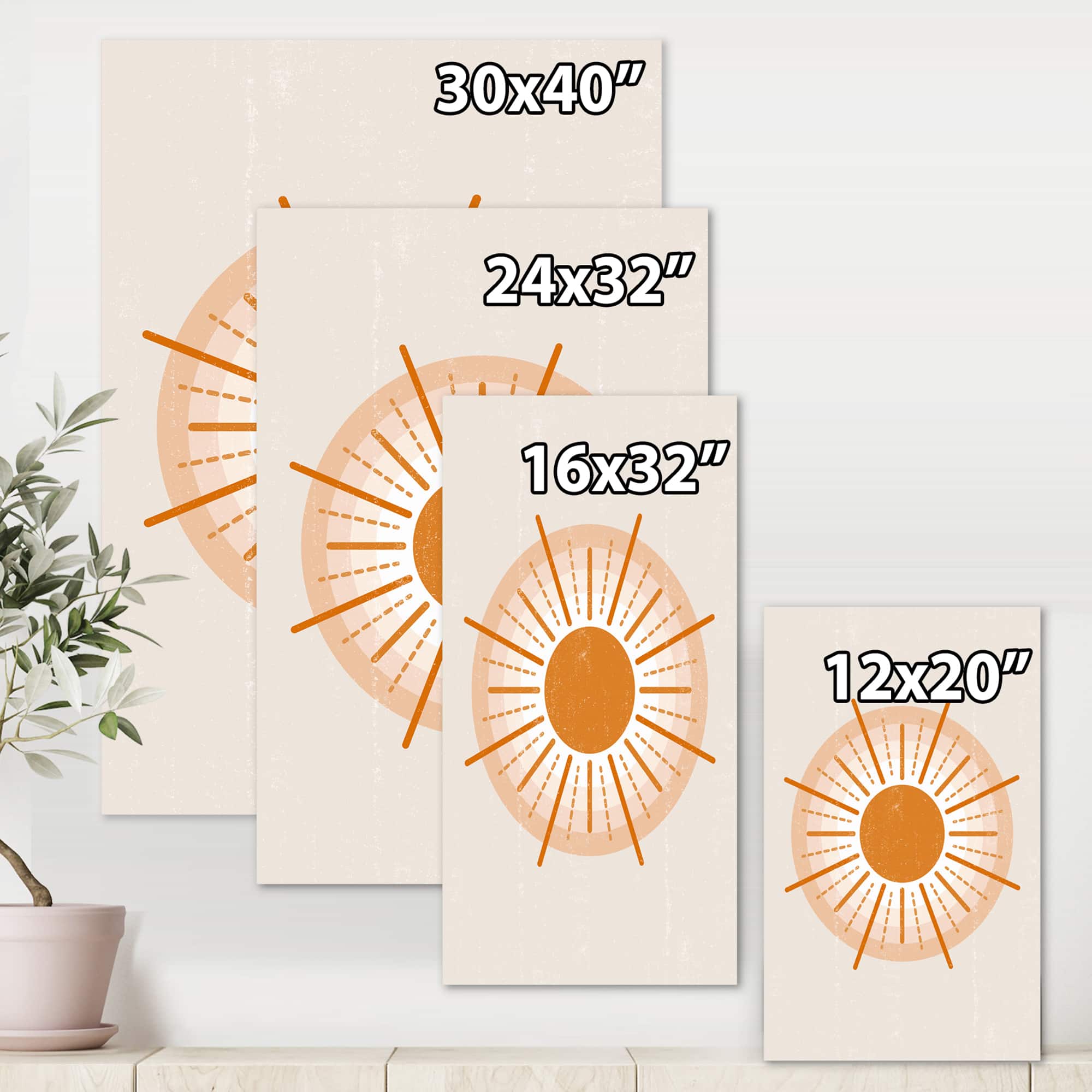 Designart - Minimal Orange Radiant Sun II - Modern Canvas Wall Art Print