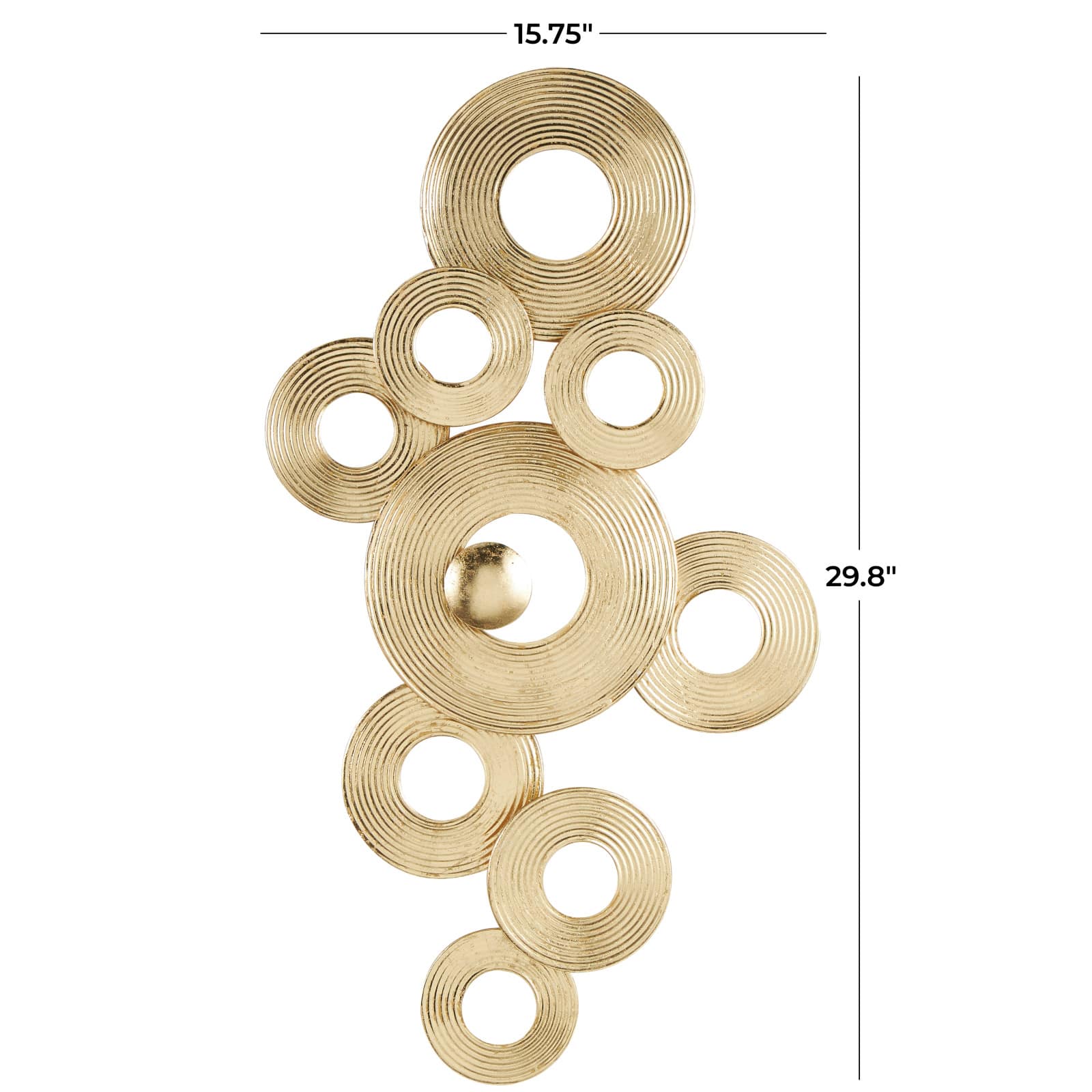 Gold Metal Abstract Stacked Circle Ring Wall Decor with Groove Texture
