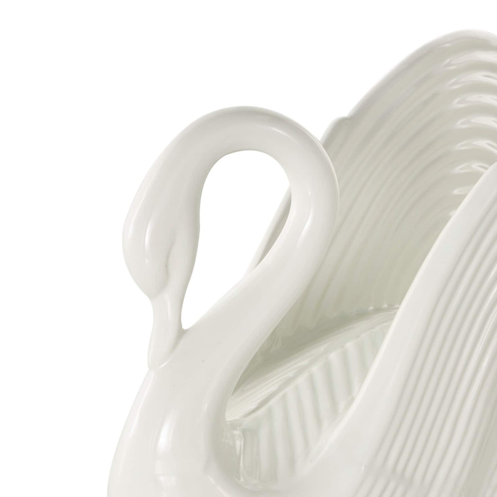 10.5" Ceramic Swan with Textured Grooves Sculpture