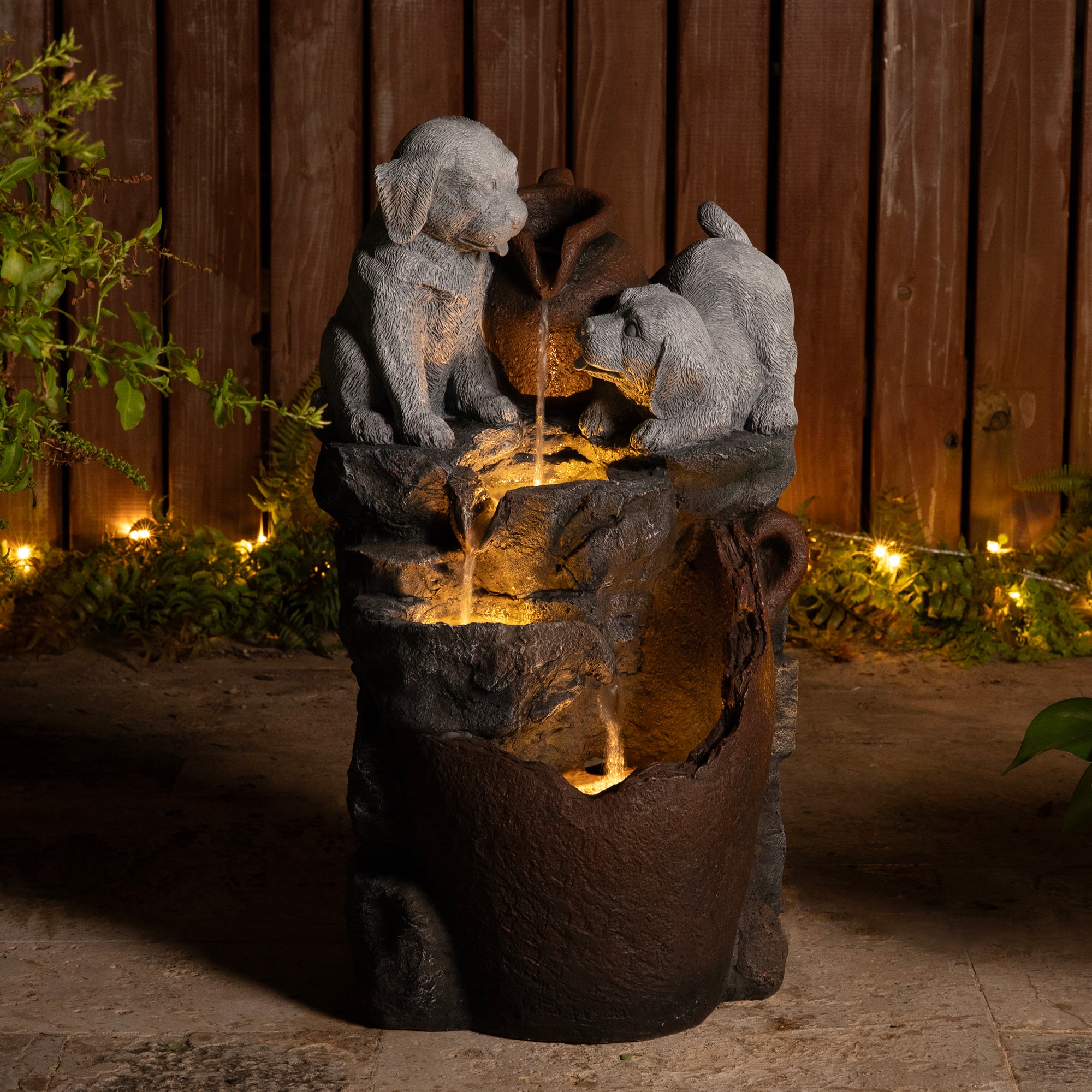 Glitzhome® 23.5" LED 4-Tier Dogs & Pot Outdoor Fountain