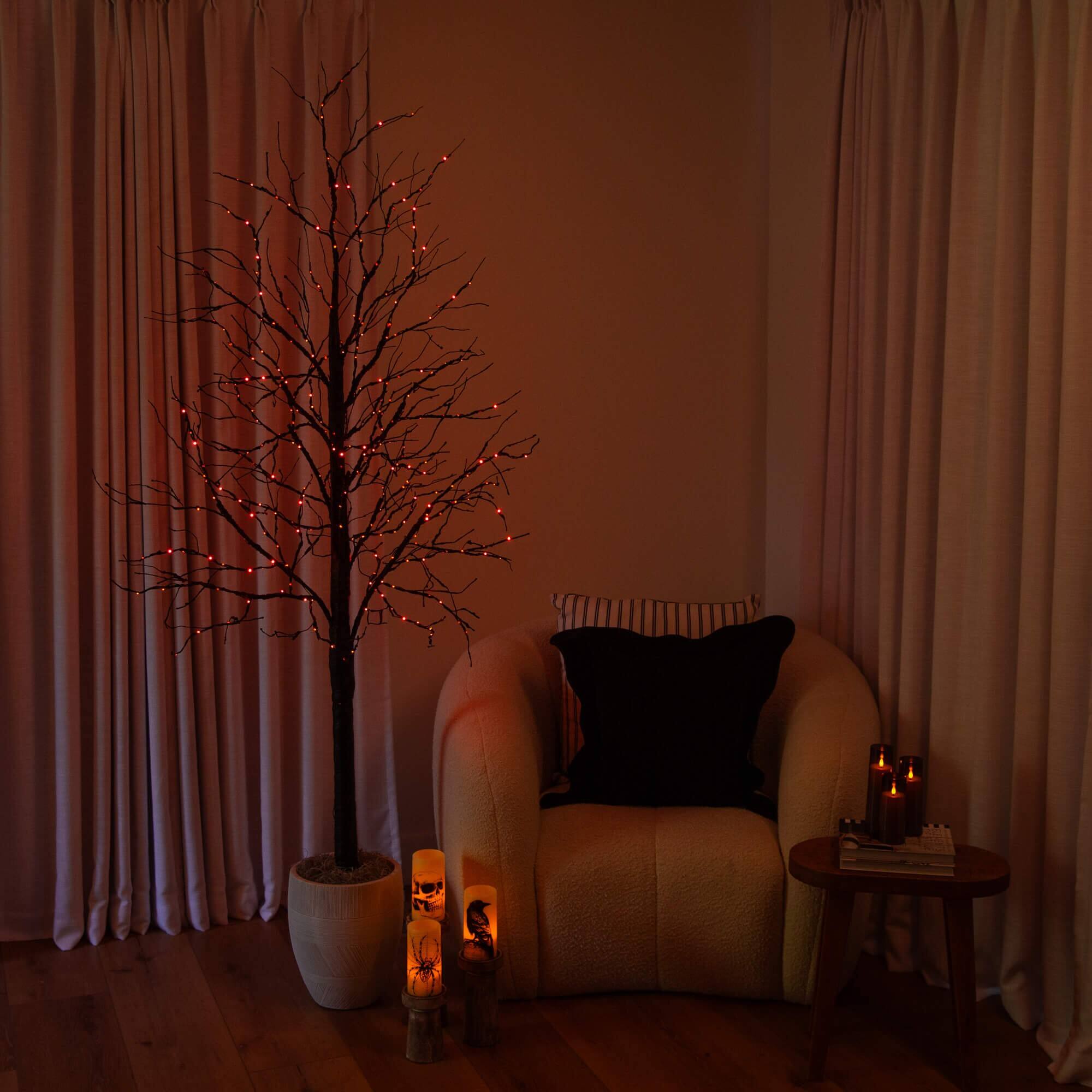 7ft. Pre-Lit Halloween Black Twig Artificial Tree with 390 Orange & Purple LED Lights