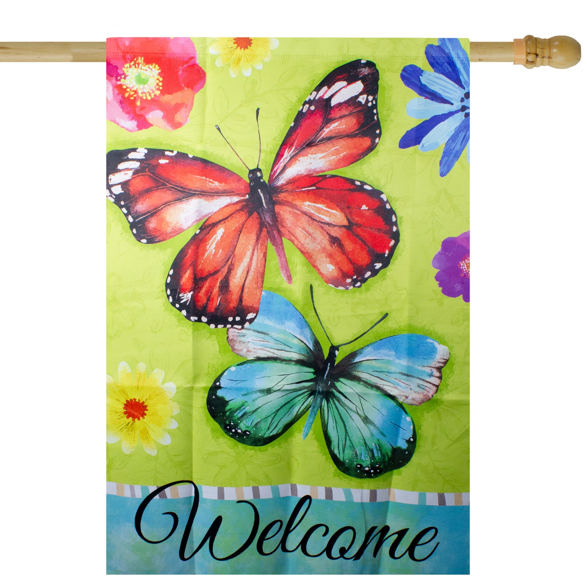40" Green Welcome Butterflies House Flag
