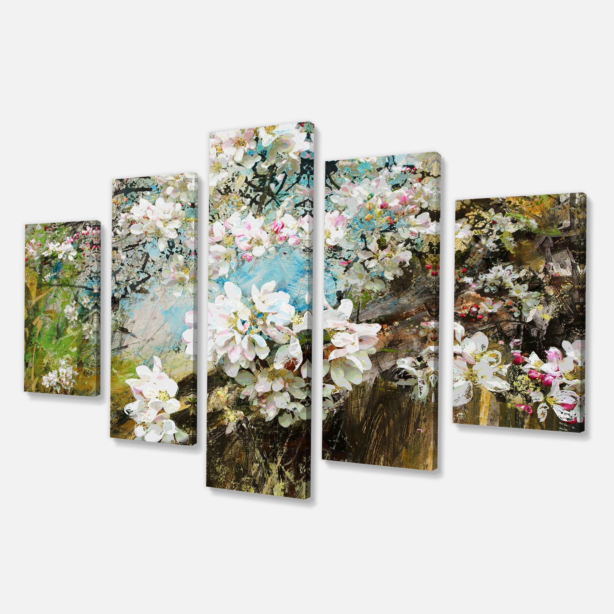 Designart - Apple Blossoms With White Flowers - White