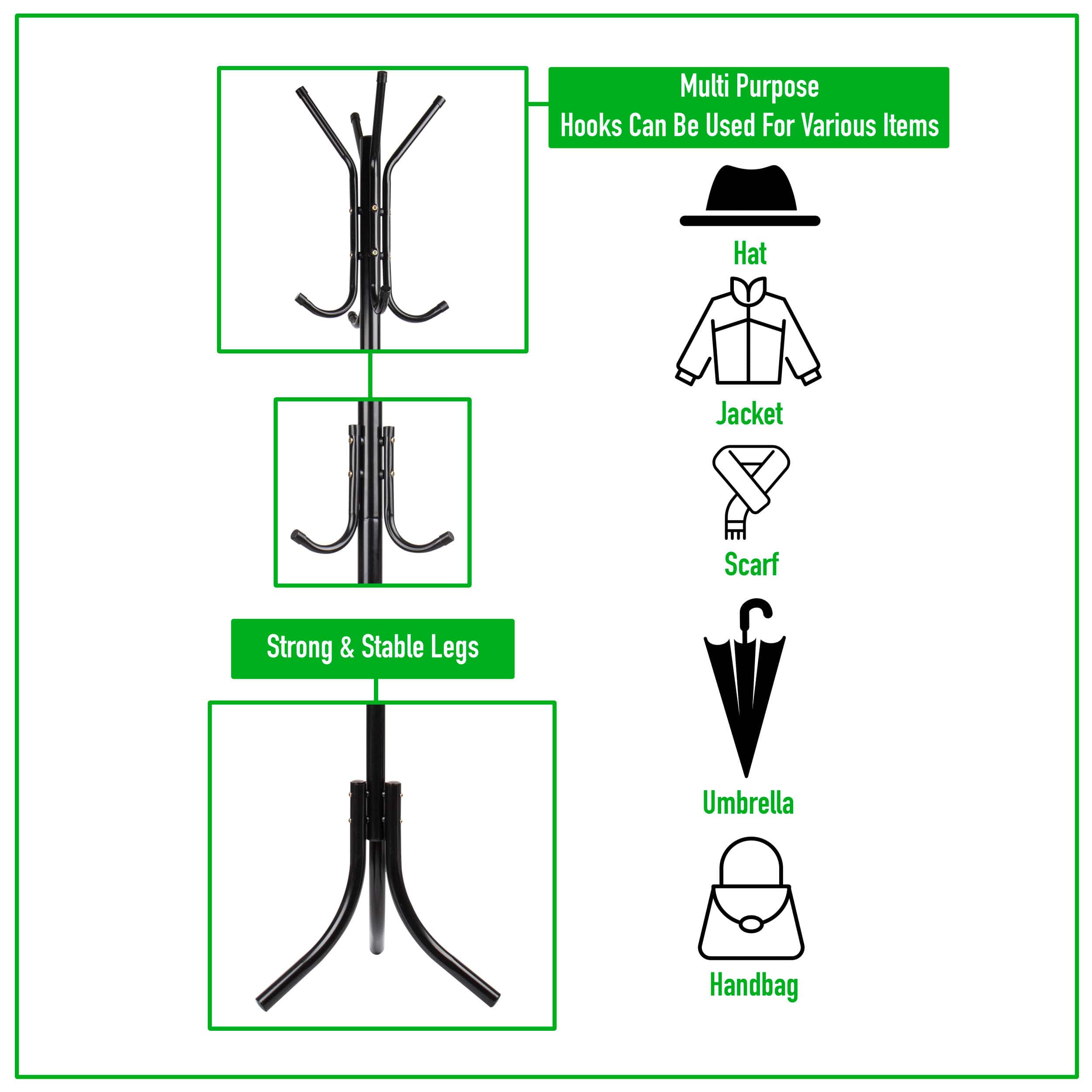 Mind Reader 67" 3-Tier 11-Hook Coat Rack