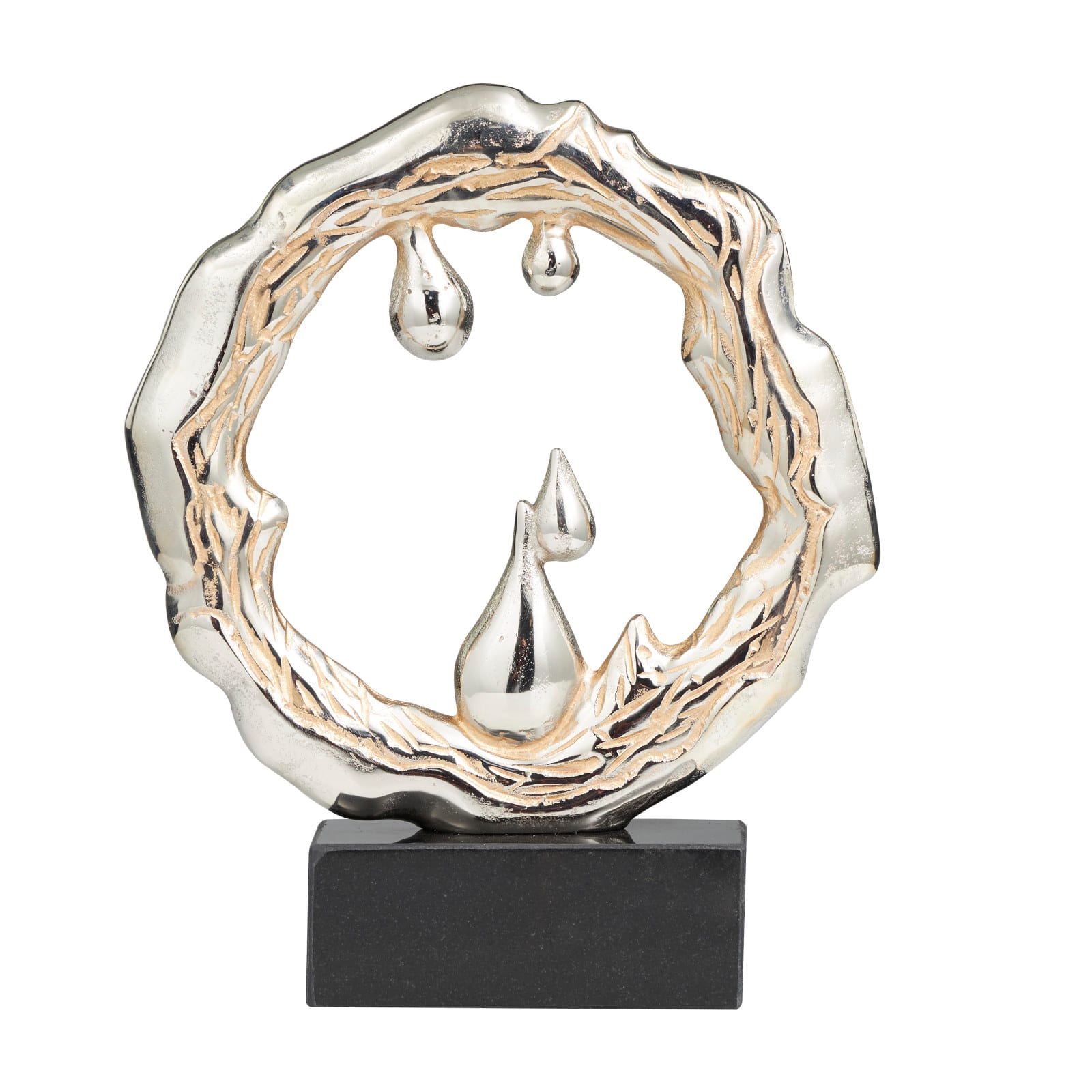 17" Silver Aluminum Abstract Drip Sculpture with Marble Base
