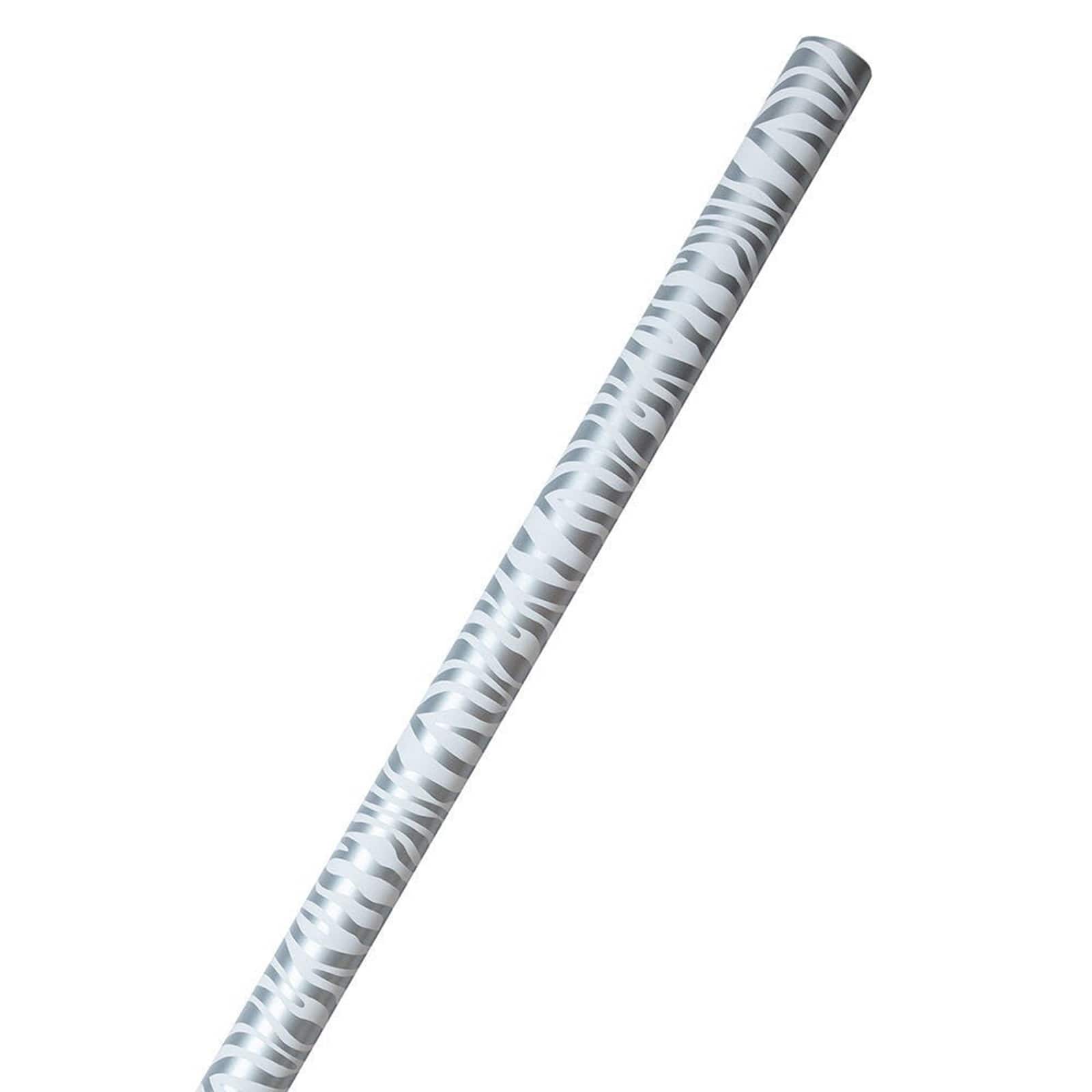 JAM Paper Safari Silver & White Zebra Gift Wrap, 2ct.