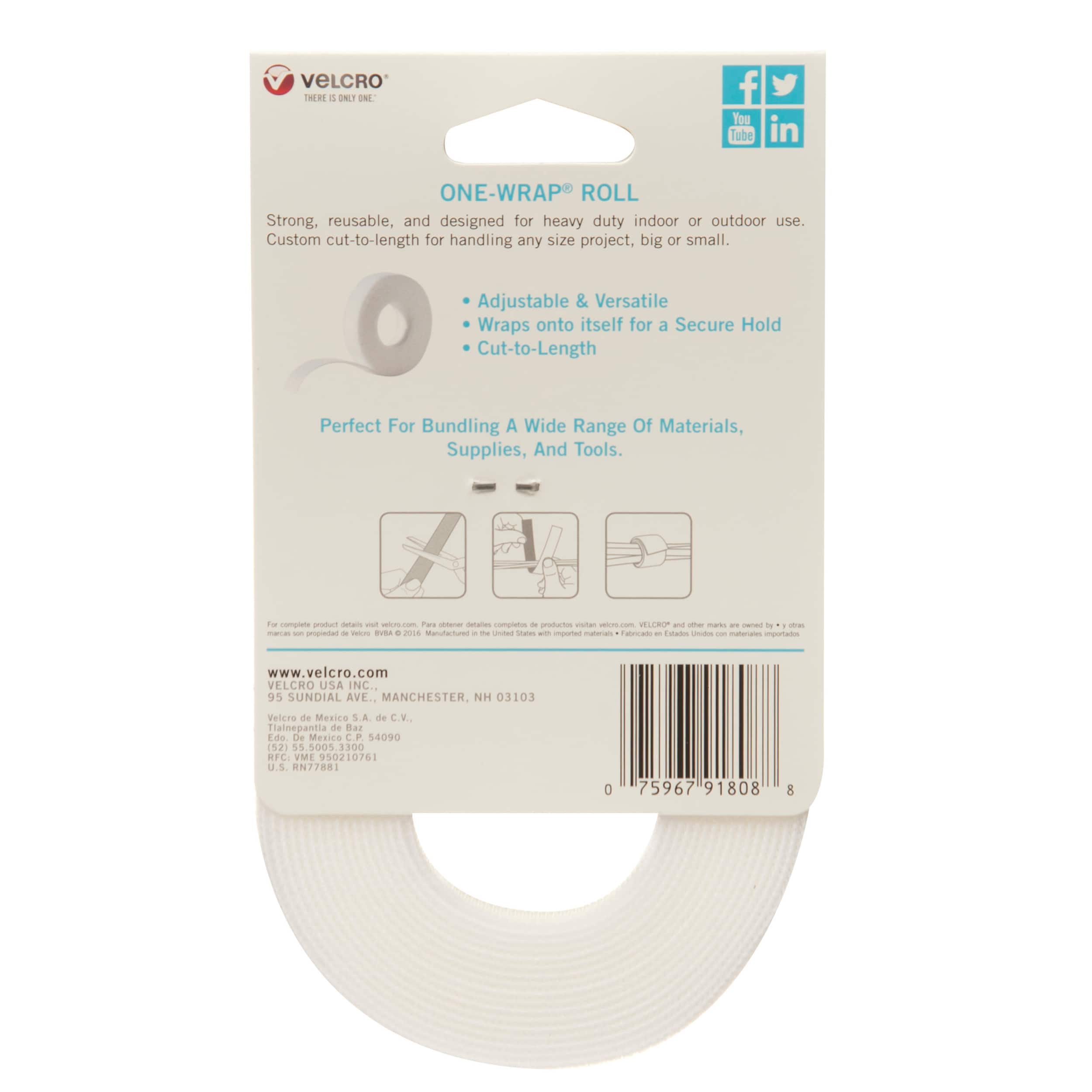 8 Pack: VELCRO® Brand ONE-WRAP® White Roll, 12ft.