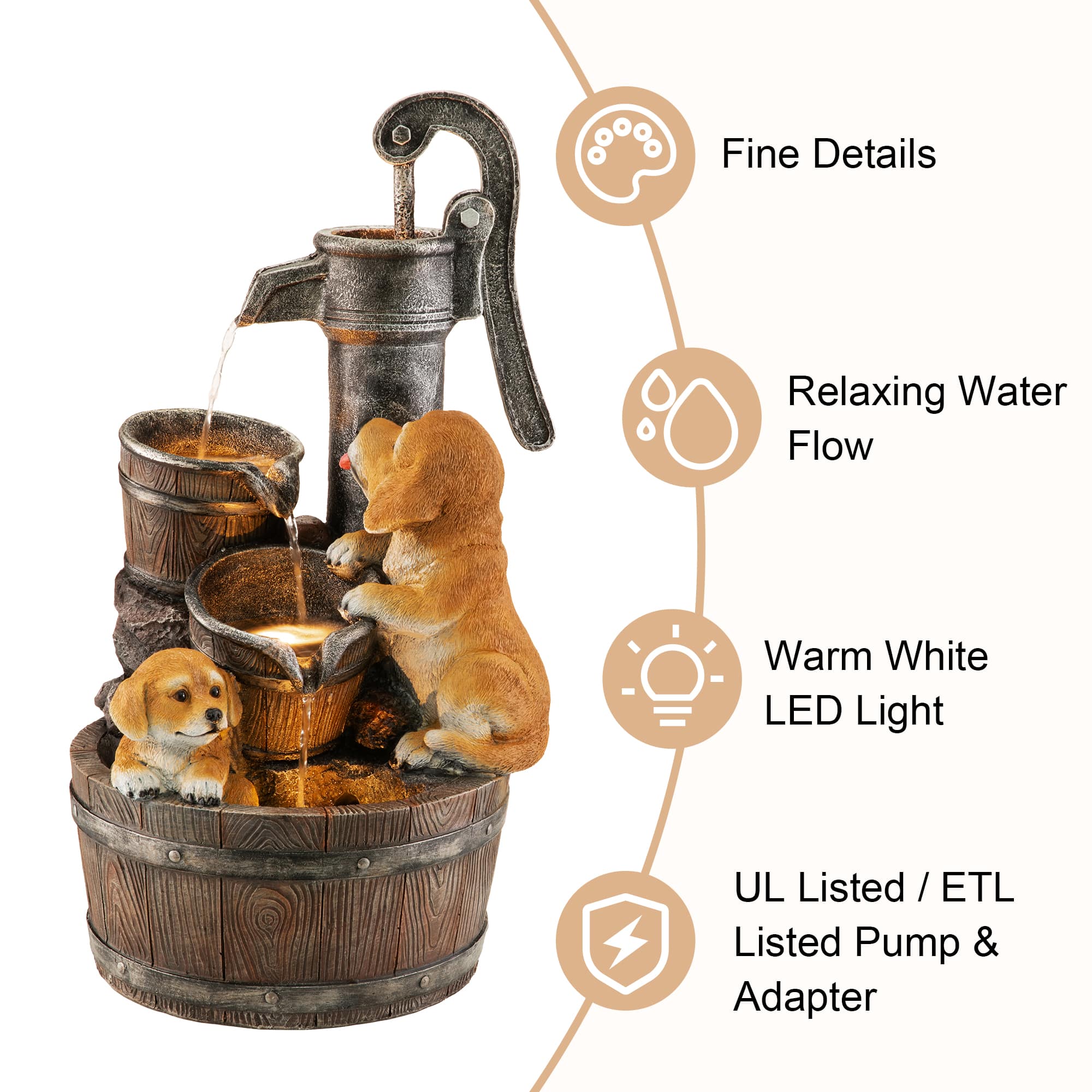 Glitzhome® 23.75" LED Dog Playing Outdoor Fountain