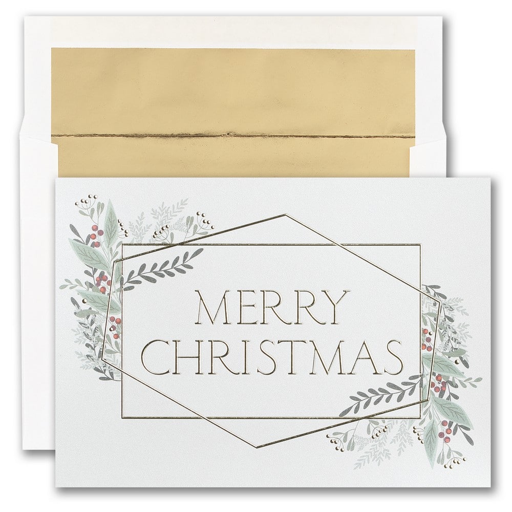 JAM Paper 5.625" x 7.875" Christmas Greenery Card Set, 25ct.