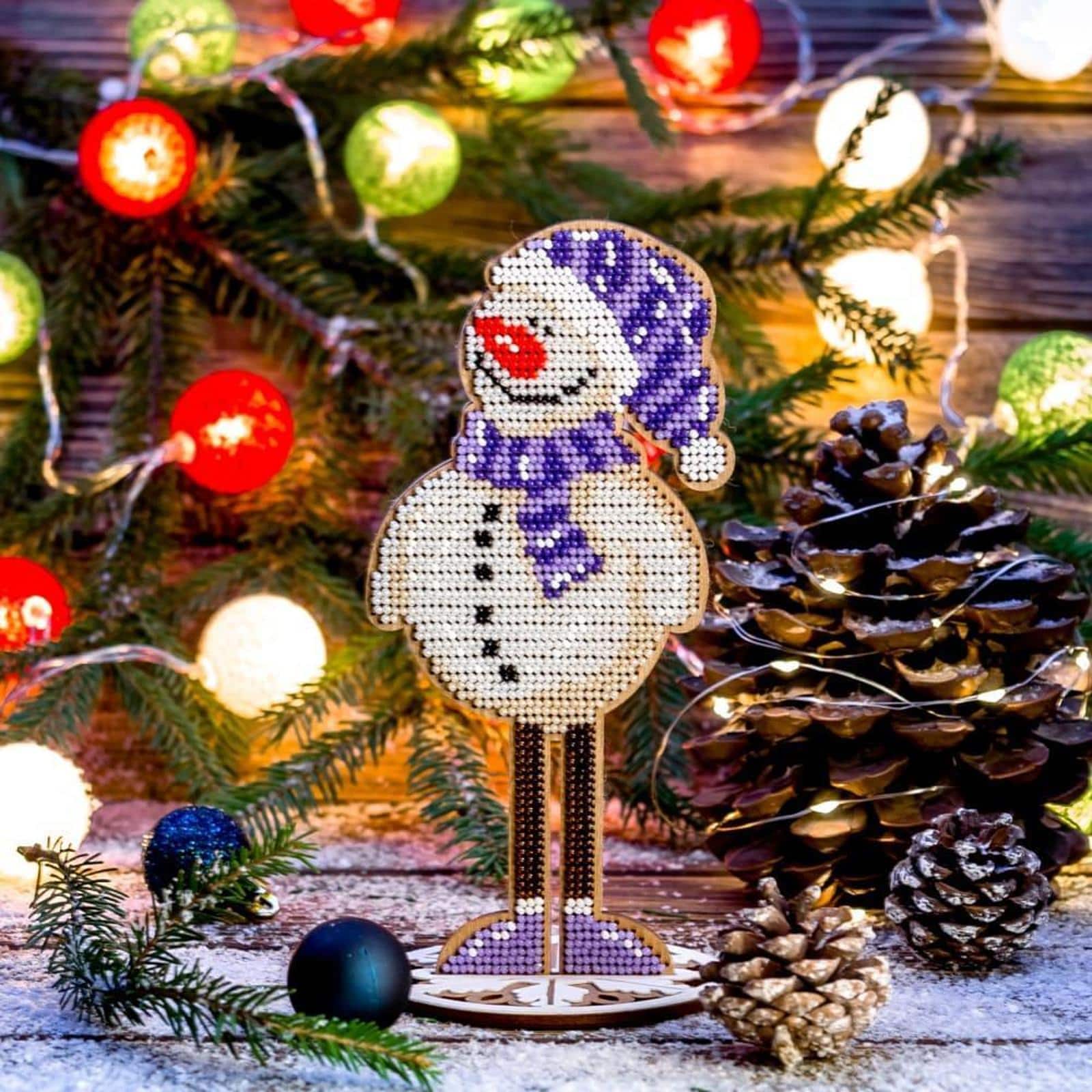 Wonderland Crafts Snowman Bead Embroidery on Wood Kit