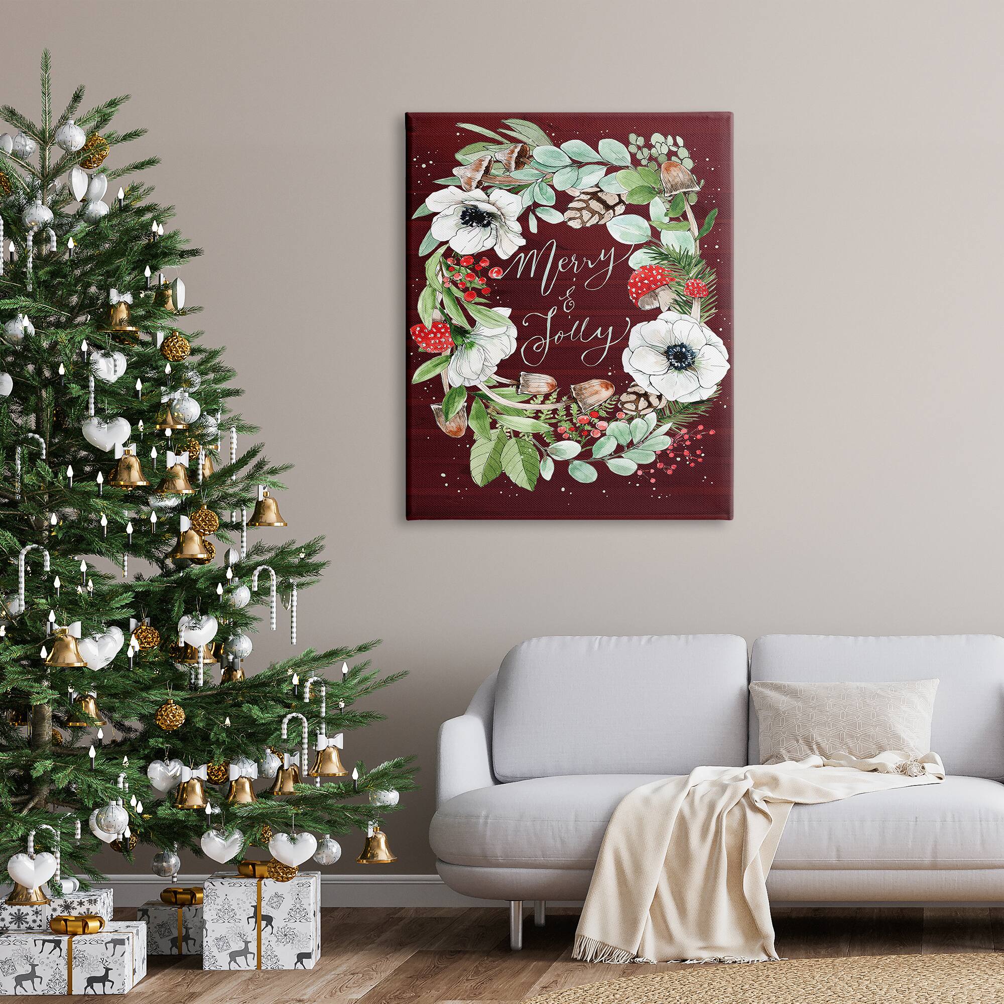 Stupell Industries Merry & Jolly Seasonal Mushroom Wreath Canvas Wall Art