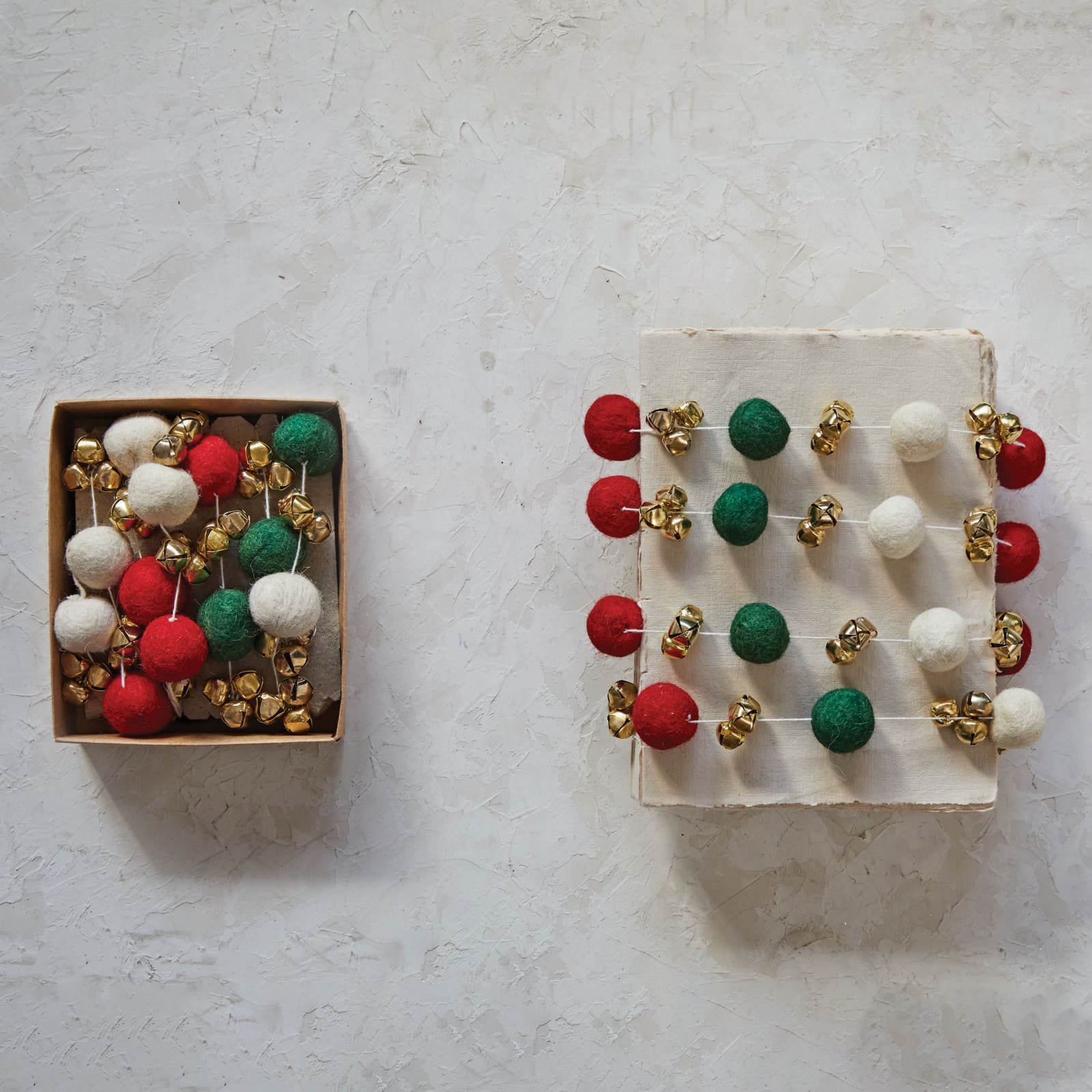 Hello Honey® 6ft. Red, Green & Cream Handmade Wool Felt Balls with Jingle Bells Garland