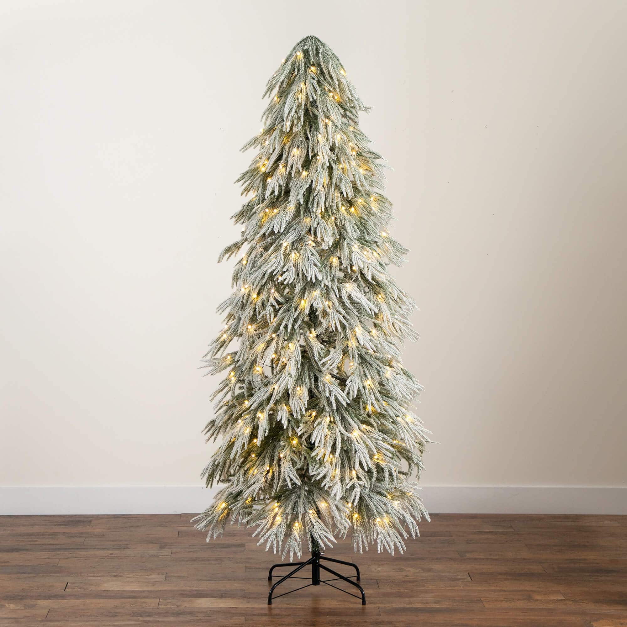 7ft.  Pre-Lit Down Swept Flocked Artificial Christmas Tree, Warm White LED Lights