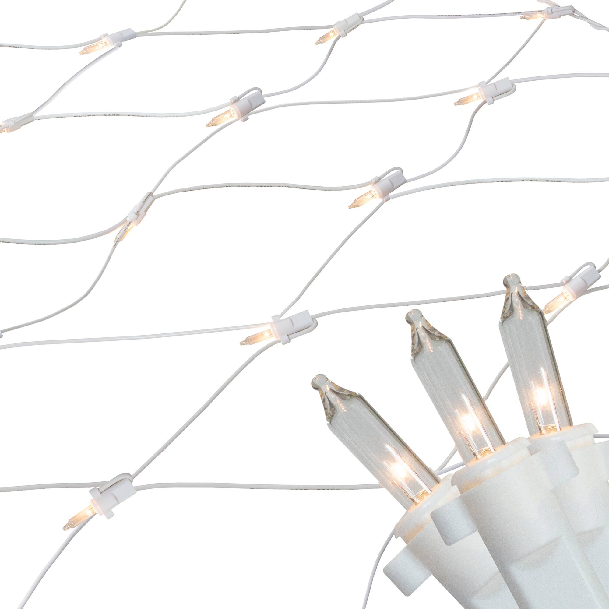 2' x 8' Clear Mini Net Style Column Christmas Lights  White Wire