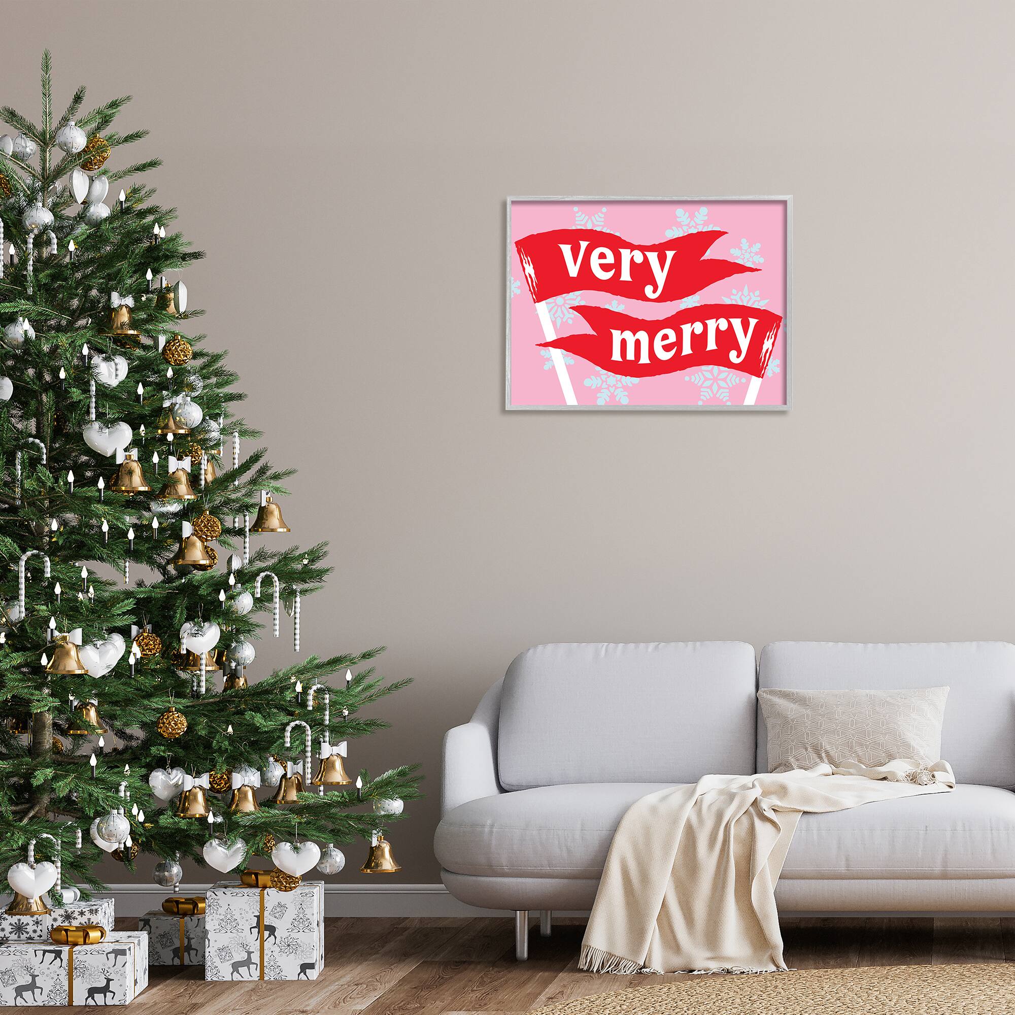 Stupell Industries Very Merry Bold Holiday Flags Framed Giclee Art