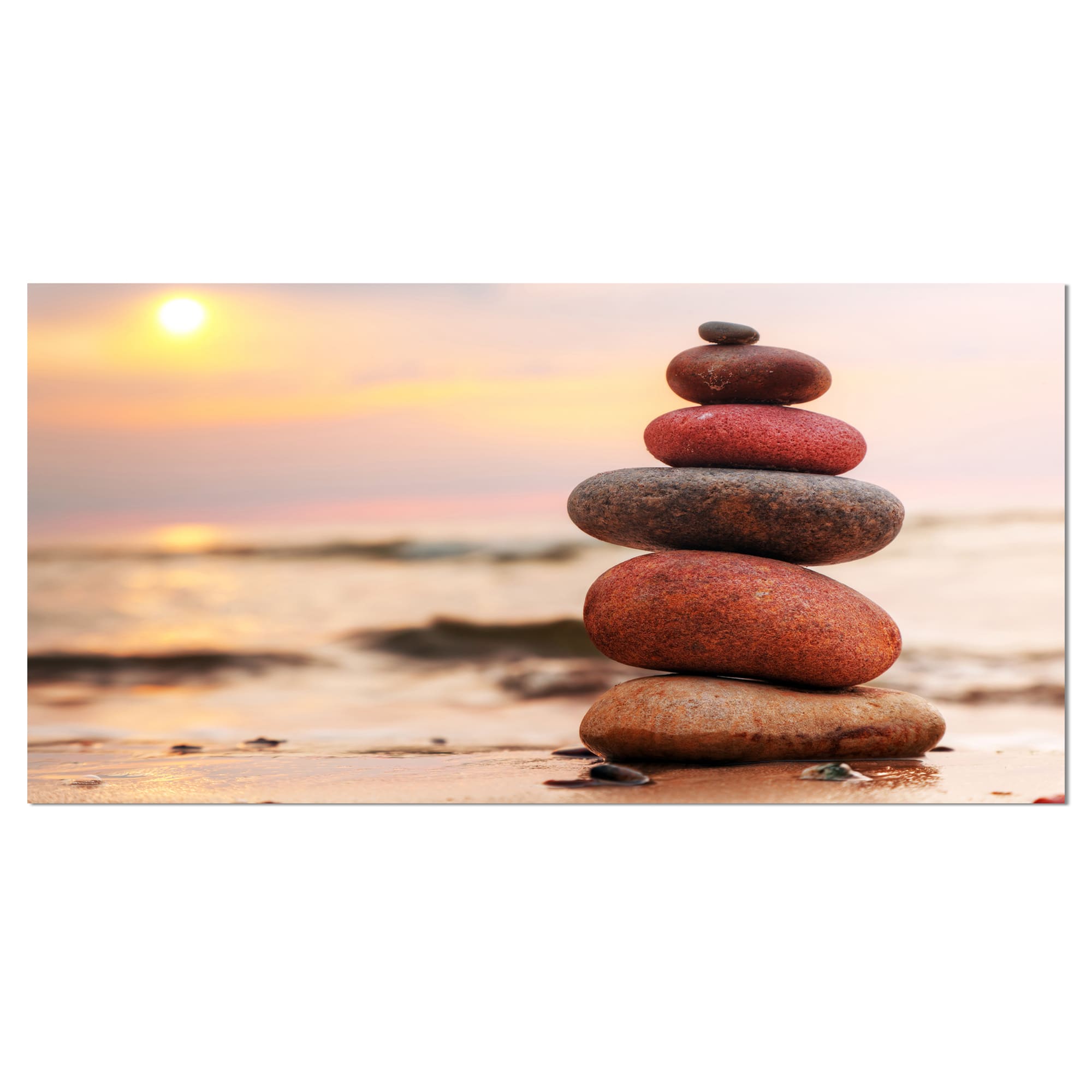 Designart - Stones Pyramid on Sand Symbolizing Zen