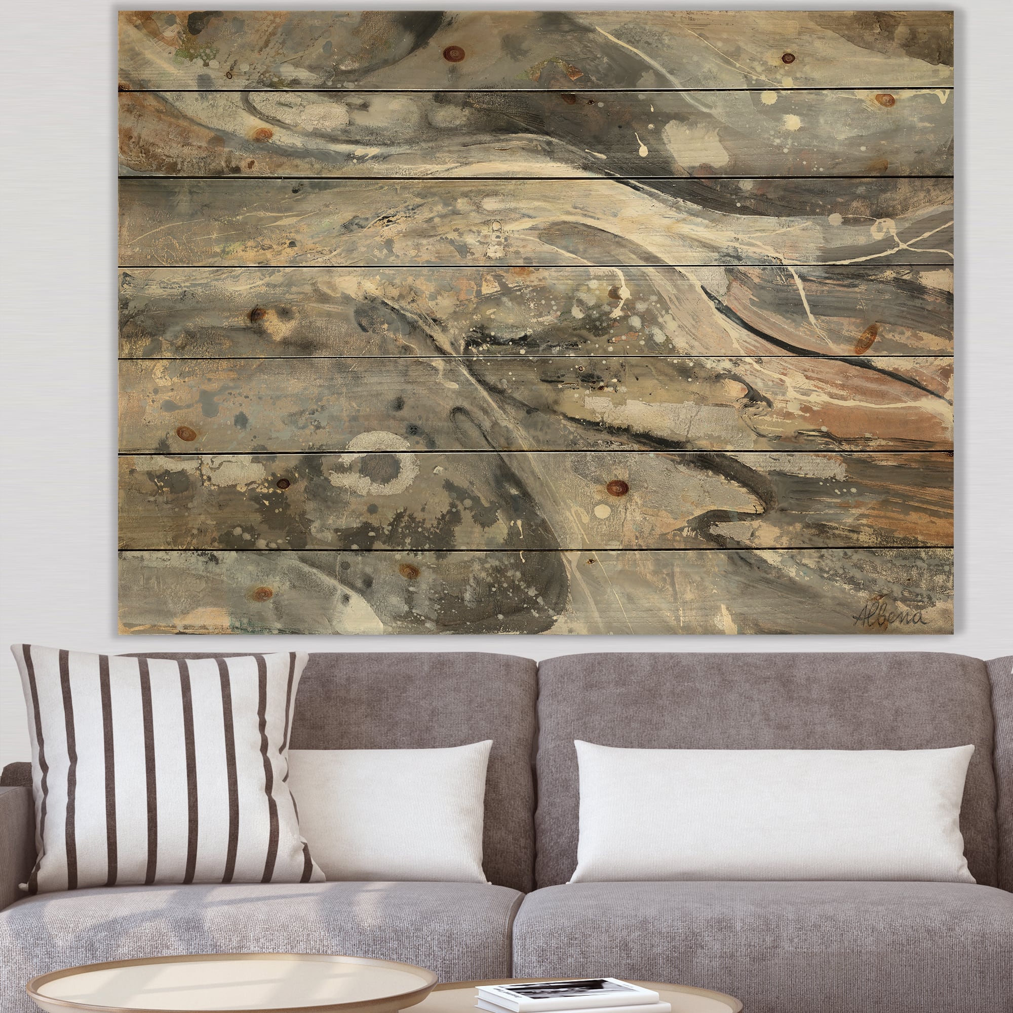 Designart - Fire and Ice Minerals VI - Modern & Contemporary Print on Natural Pine Wood