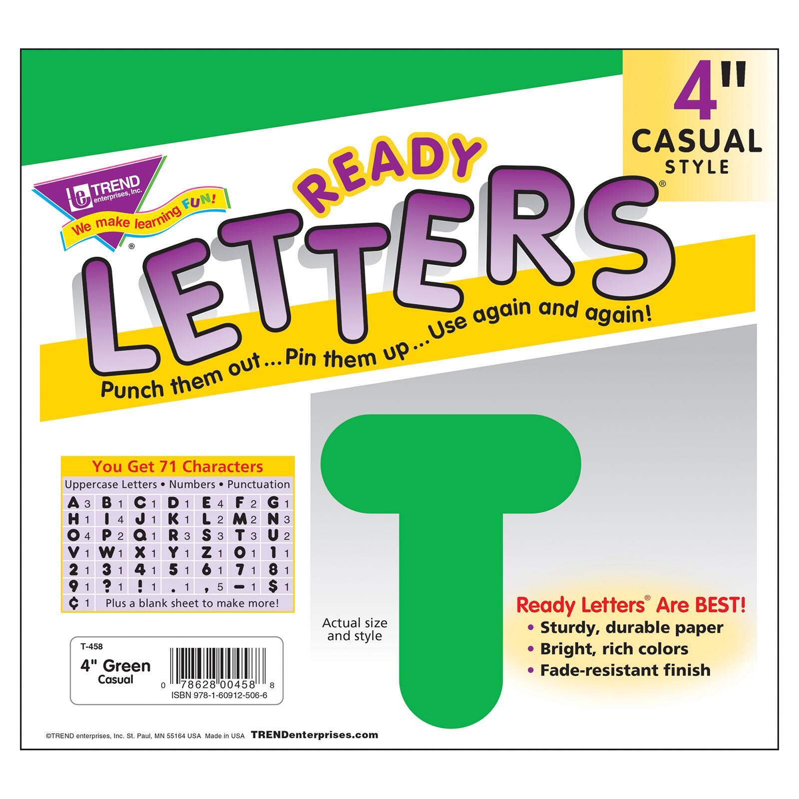 TREND Enterprises® Green 4" Casual Uppercase Ready Letters®, 6 Packs