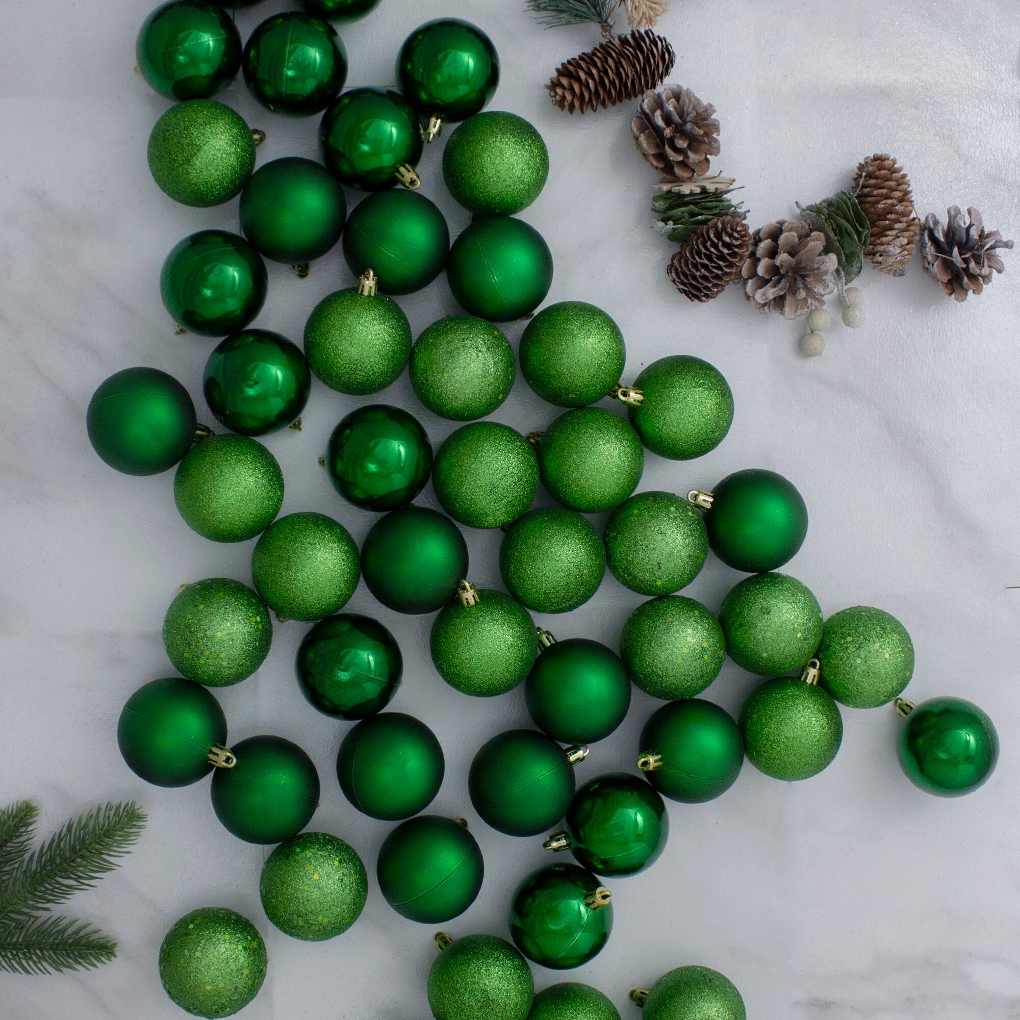 60ct Christmas Green Shatterproof 4-Finish Ball Ornaments