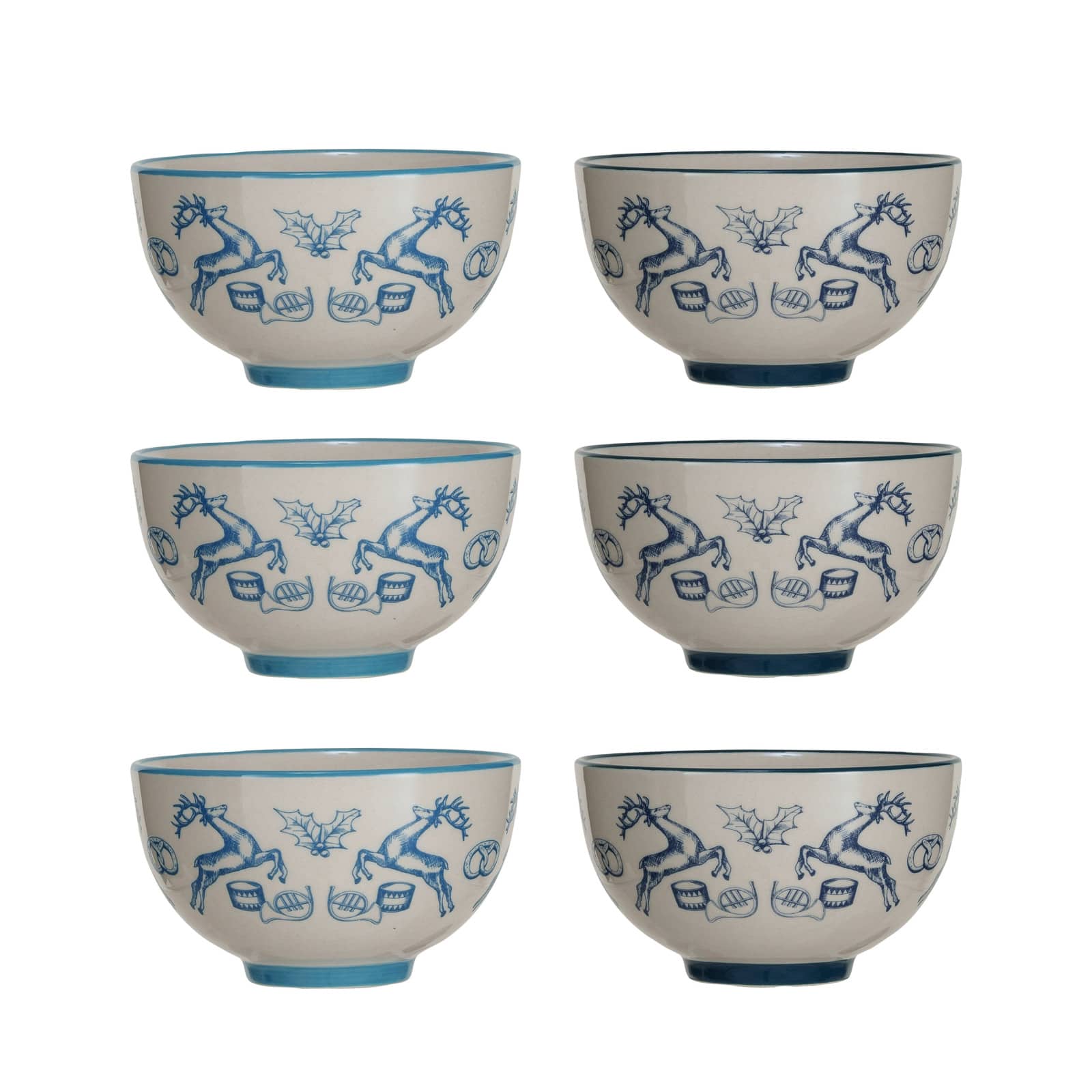 Hello Honey® 4.5" Blue & Cream Holiday Icons Stoneware Bowls, 6ct.