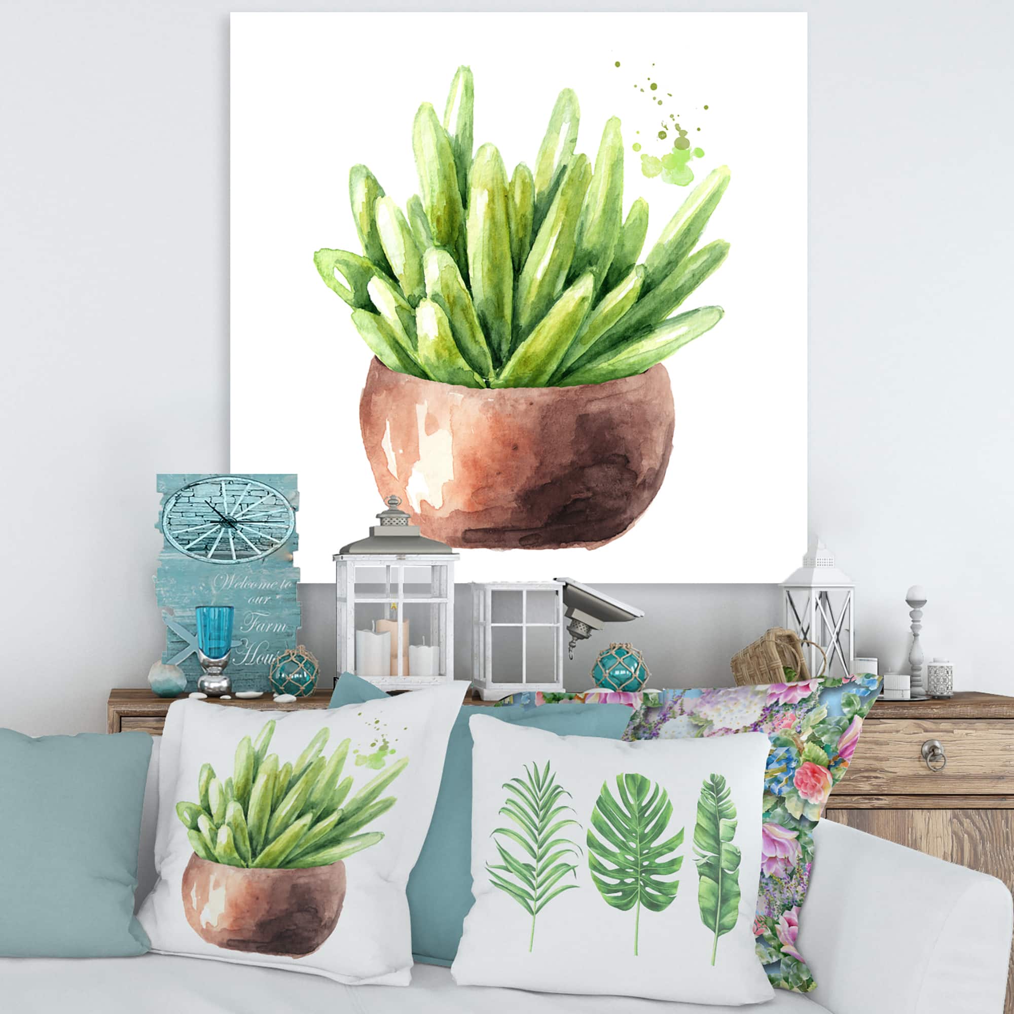 Designart - Succulent Flower In Terracotta Pot I - Traditional Canvas Wall Art Print