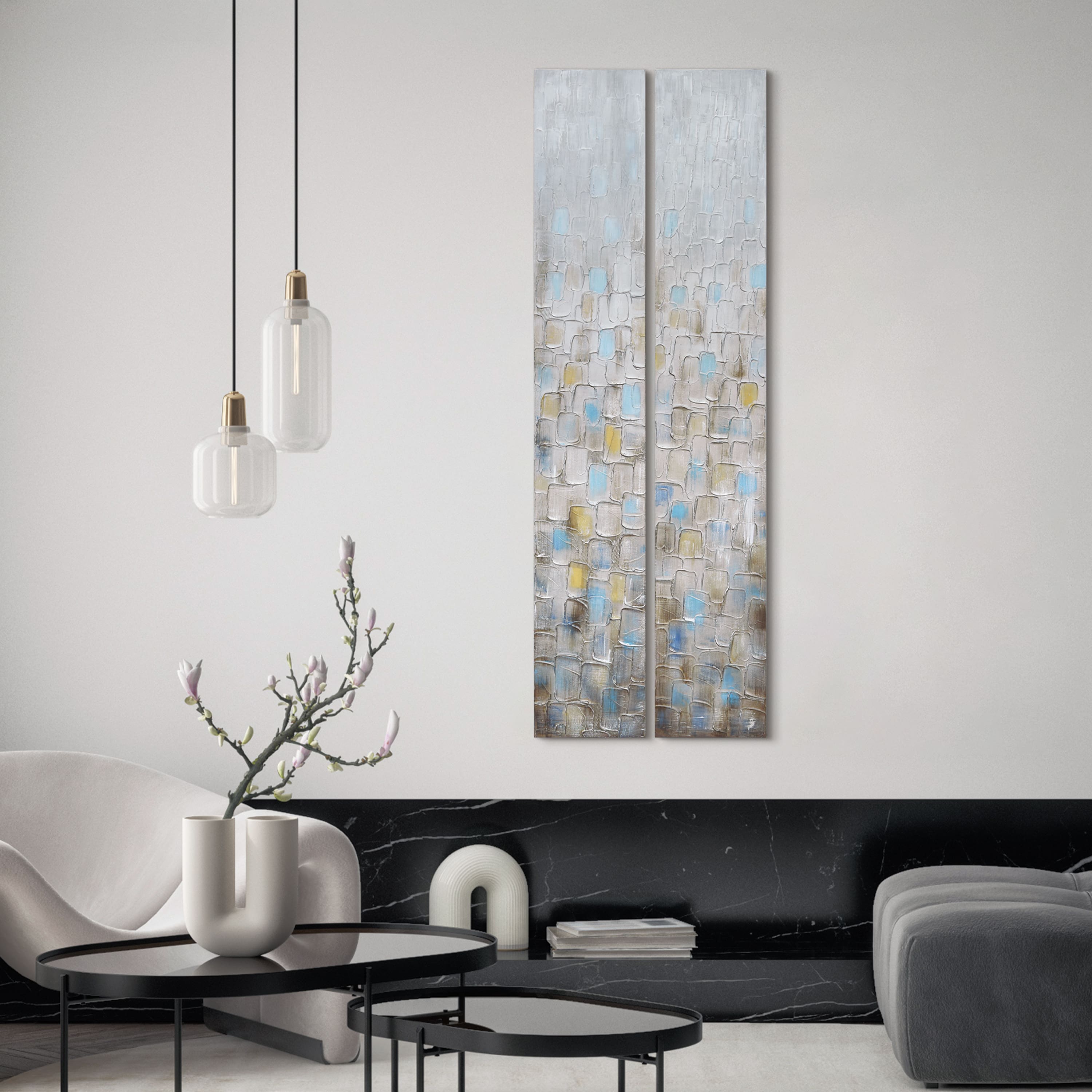 Empire Art Direct 72" x 12" Cosmopolitan Textured & Metallic Hand Painted Canvas Wall Art, 2ct.